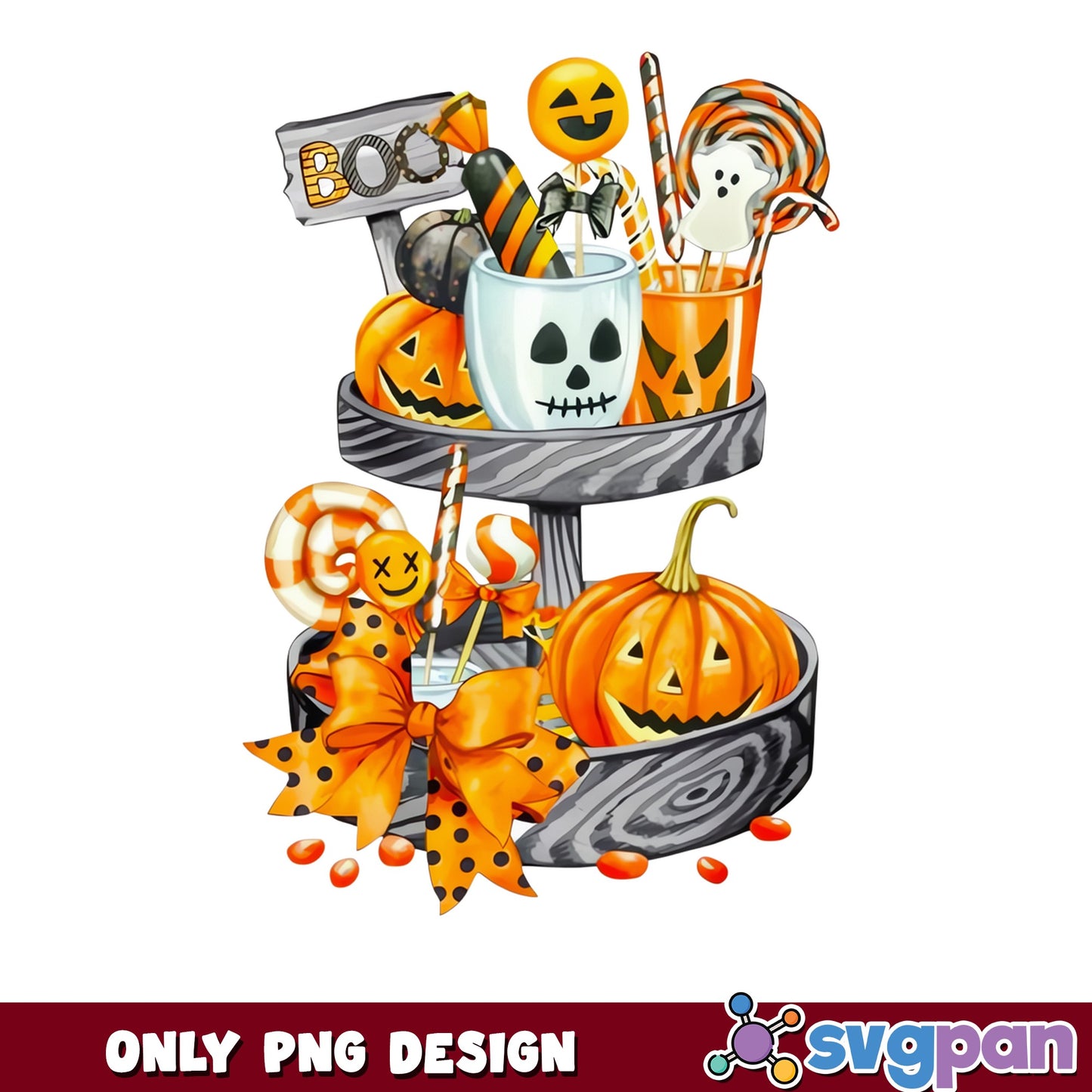 Halloween Tiered Tray PNG, Pumpkin Candy Boo PNG, Fall Decor PNG
