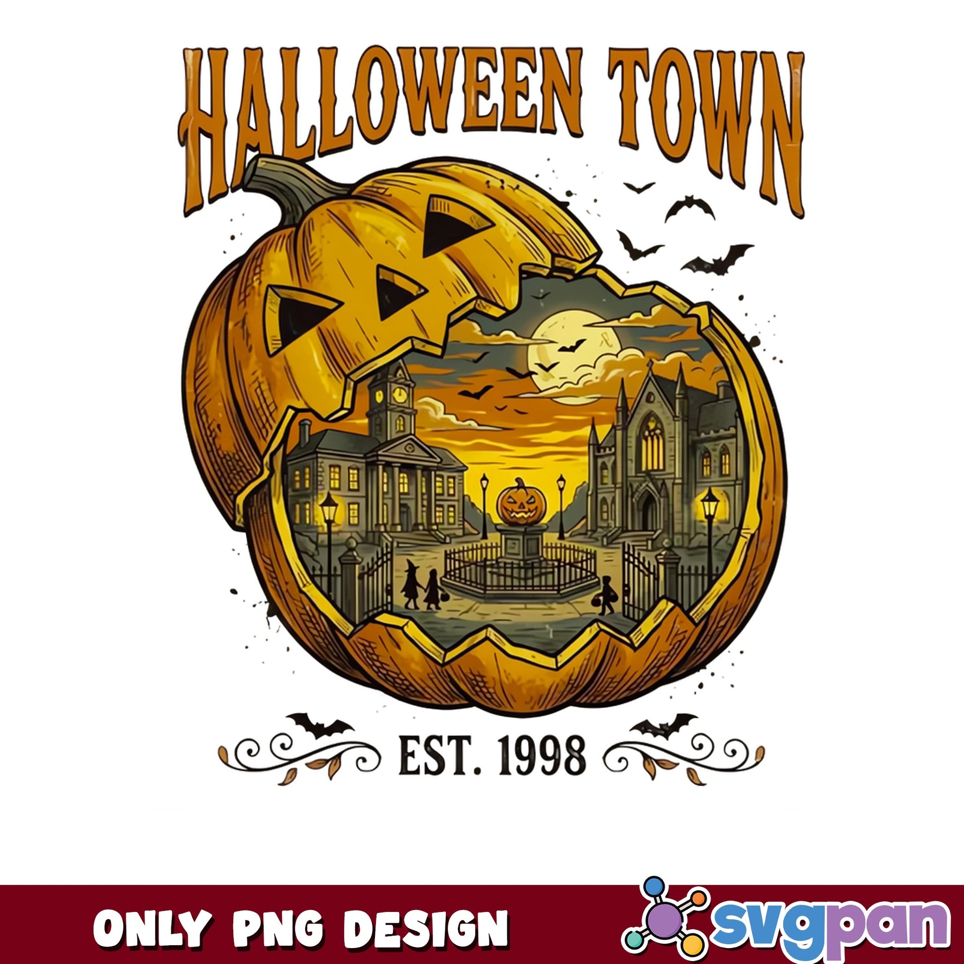 Halloween Town 1998 Vintage PNG, Spooky Pumpkin Town PNG, Halloween PNG
