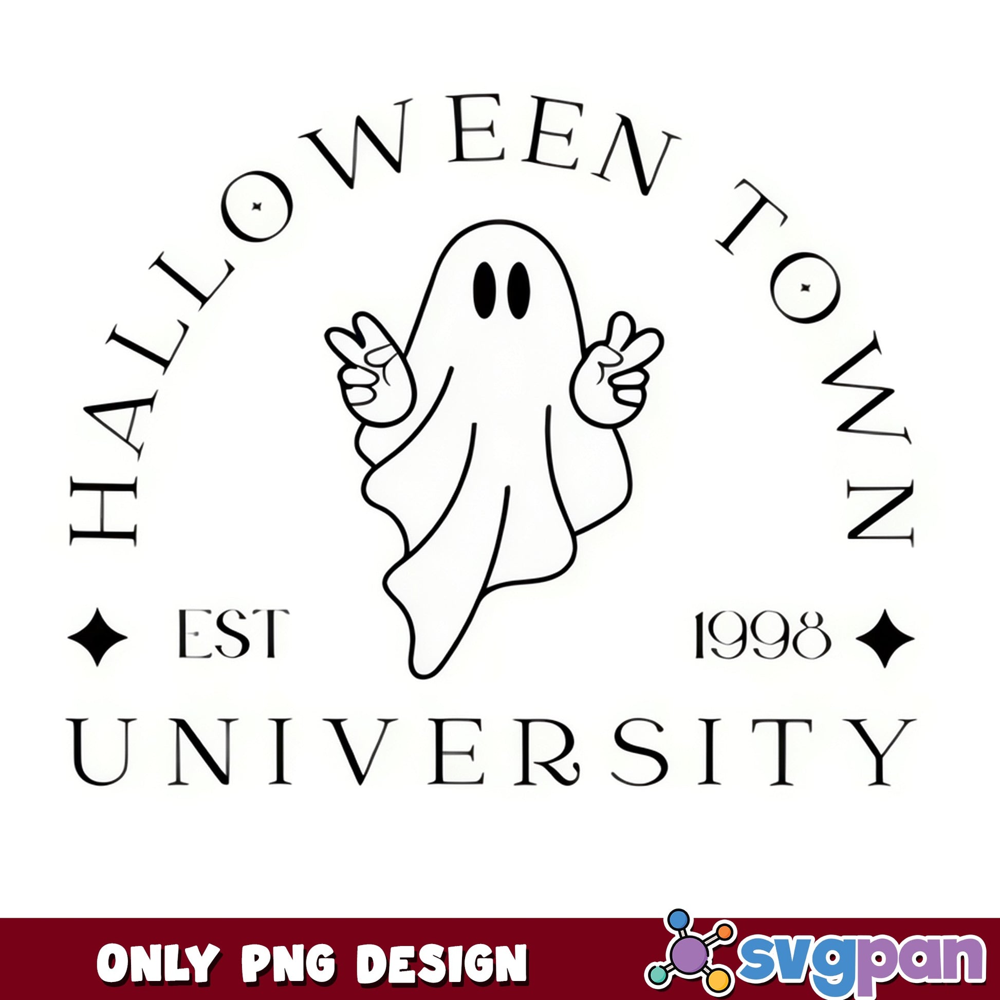 Halloween Town University Ghost Peace Sign PNG, Spooky Est 1998