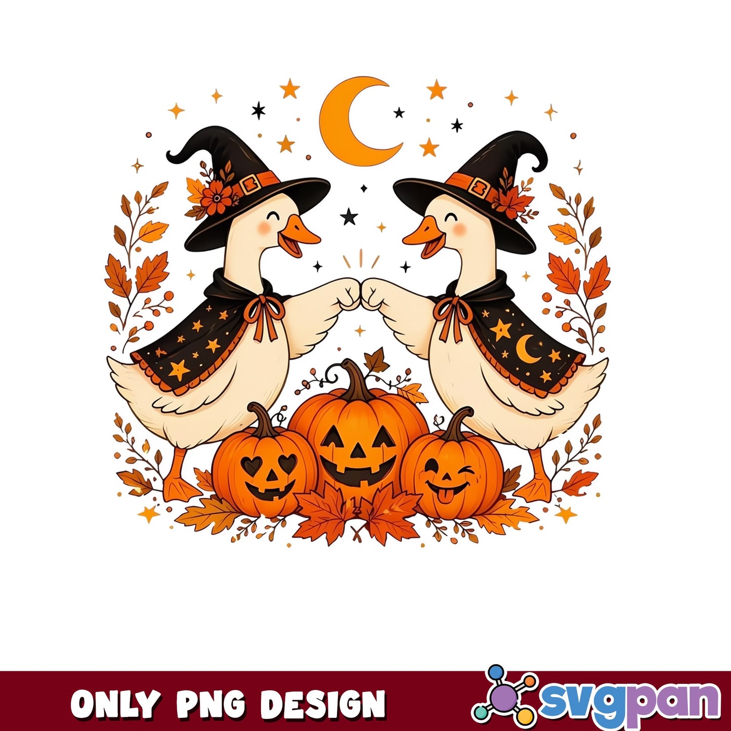 Halloween Witch Duck PNG, Cute Duck Pumpkin PNG, Fall Duck PNG