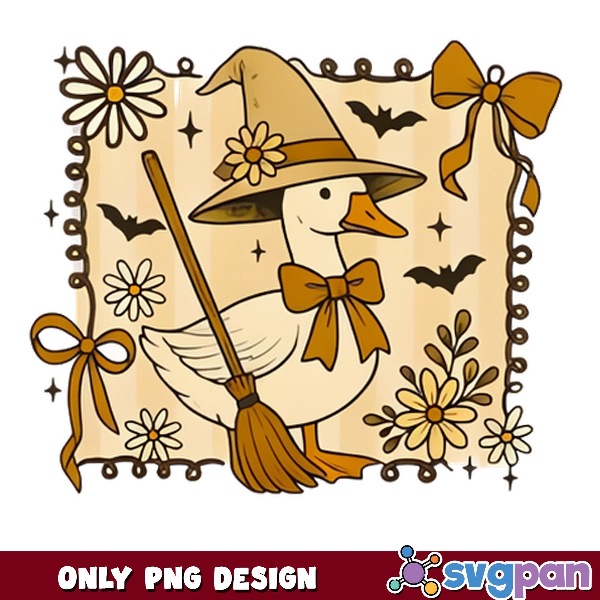 Halloween Witch Duck PNG, Cute Duck With Broom PNG, Fall PNG
