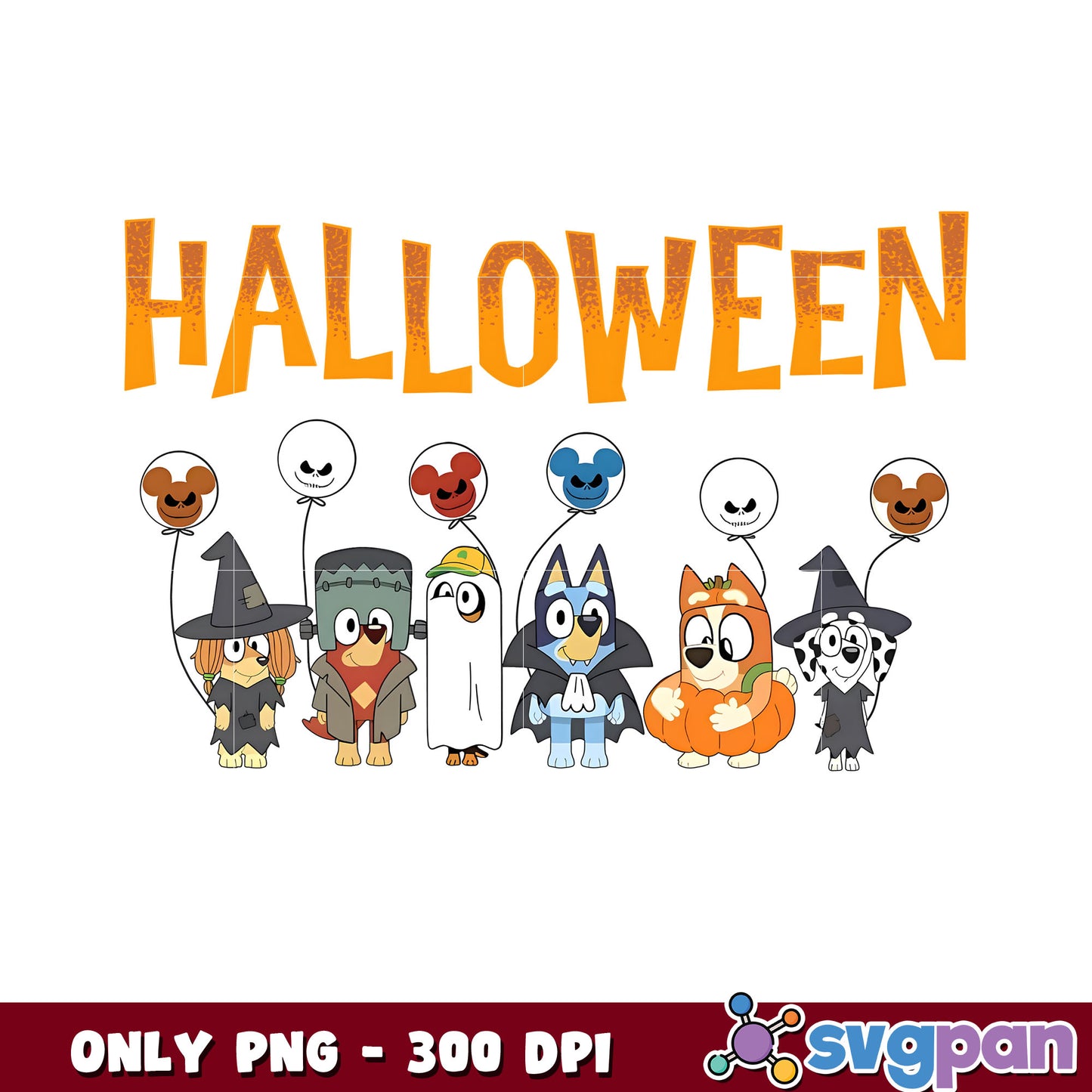 Halloween bluey friends cartoon design png, bluey halloween​ png