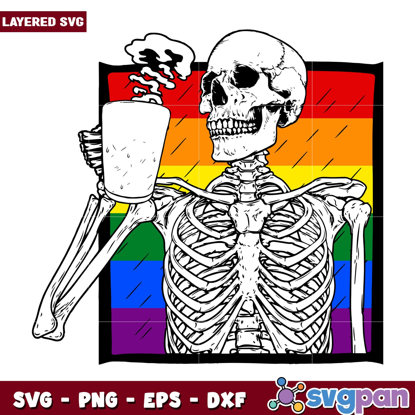 Halloween coffe drinking skeleton svg, halloween svg, horror movies characters svg