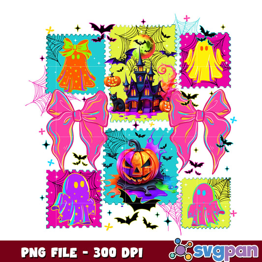 Halloween colorful design png, halloween ghost  png, spooky season png