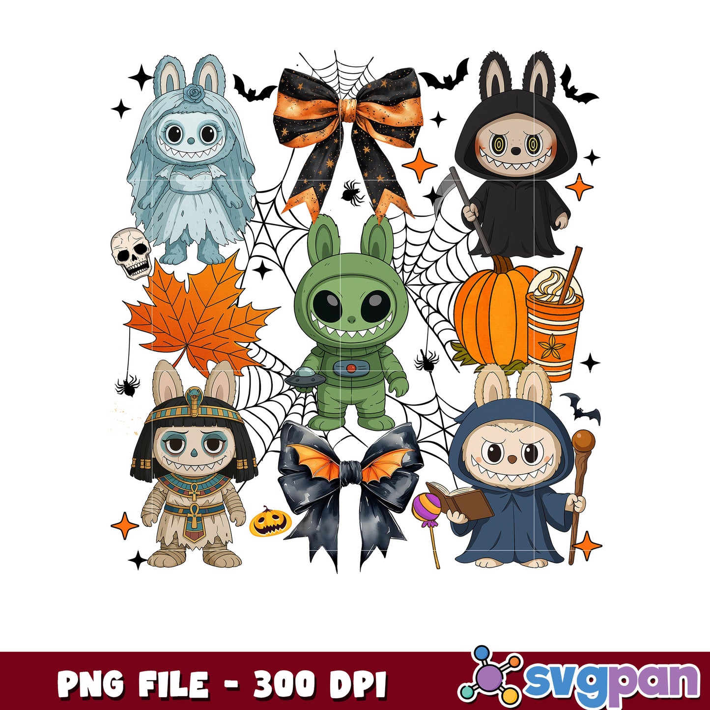 Halloween labubu characters png, halloween candy png, spooky halloween png