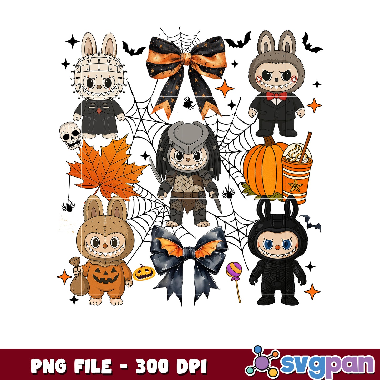 Halloween labubu png, trick or treat png, halloween quotes png