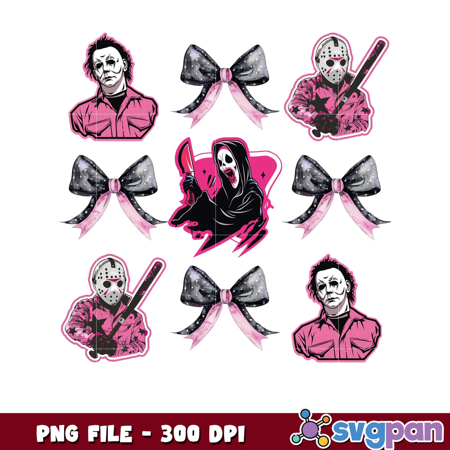 Halloween michael pink bowtie png, halloween time png, horror characters ​png