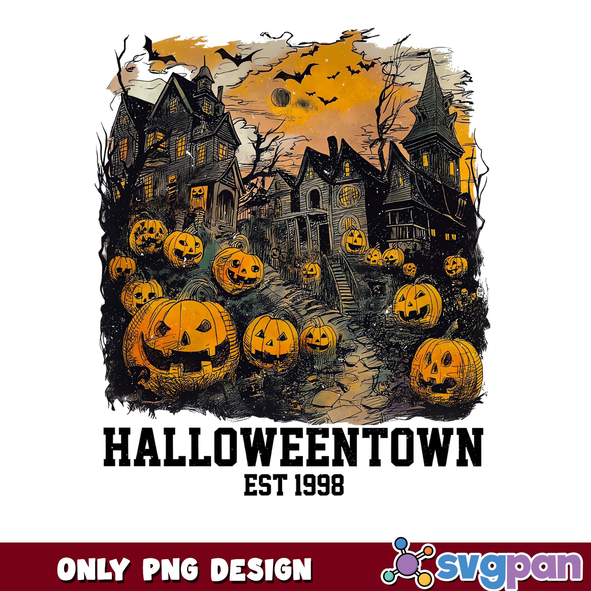 Halloweentown 1998 Haunted House PNG, Halloween Pumpkin PNG, Spooky Town PNG
