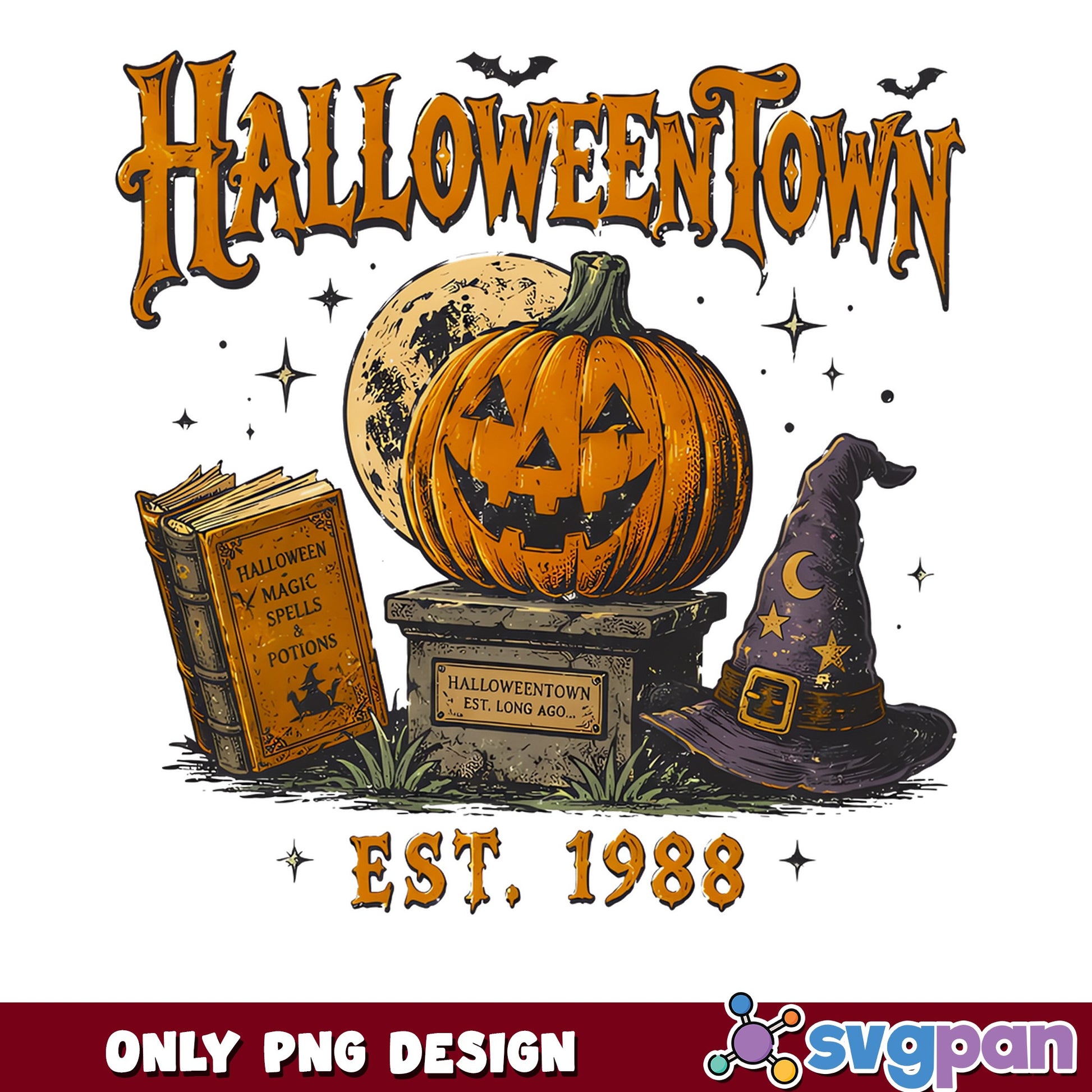 Halloweentown Est 1988 PNG, Halloween Pumpkin PNG, Witch Hat PNG