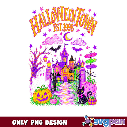 Halloweentown Est 1998 PNG, Halloween Haunted House PNG, Spooky Season PNG