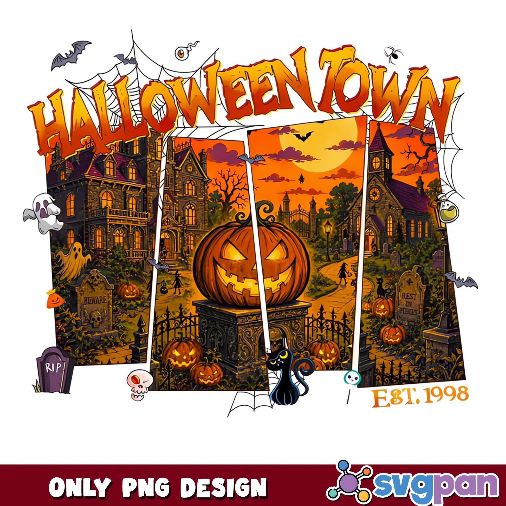 Halloweentown Est 1998 PNG, Halloween Town Shirt PNG, Spooky PNG