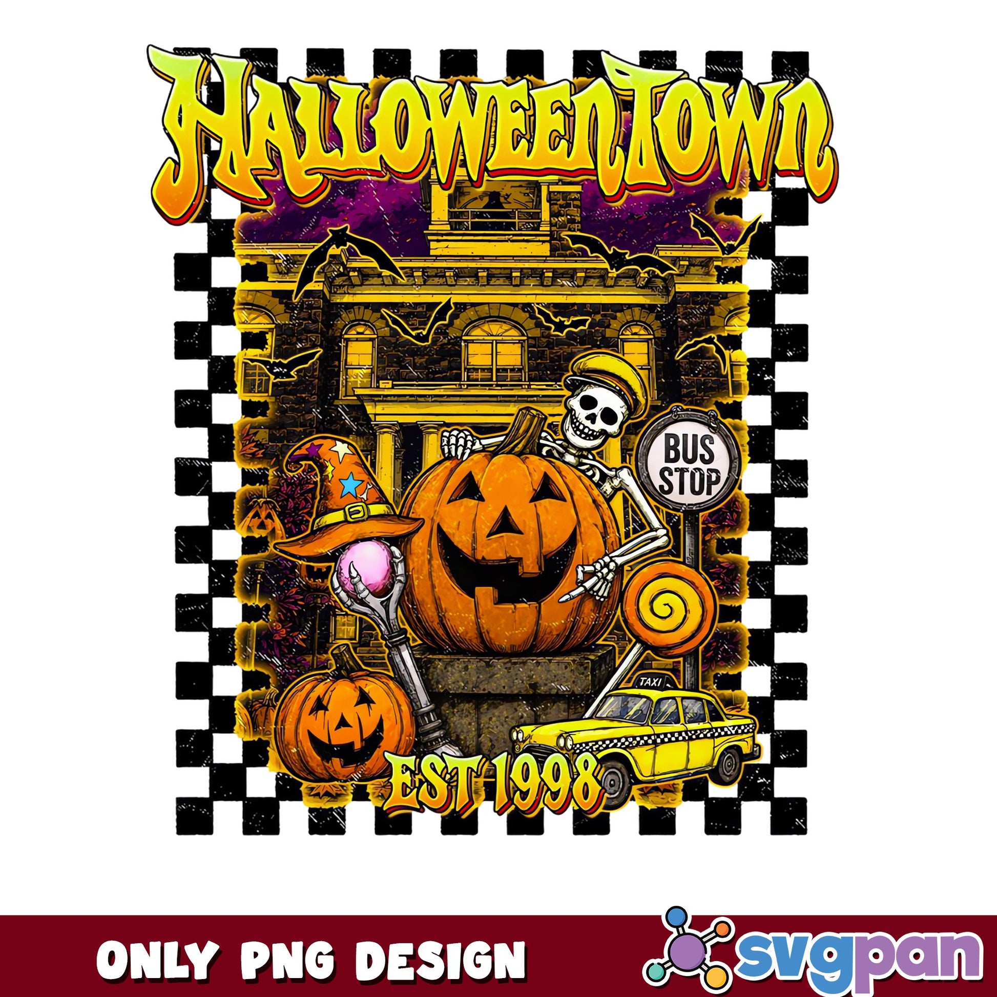 Halloweentown Est 1998 PNG, Halloween Town Skeleton PNG, Spooky Season PNG