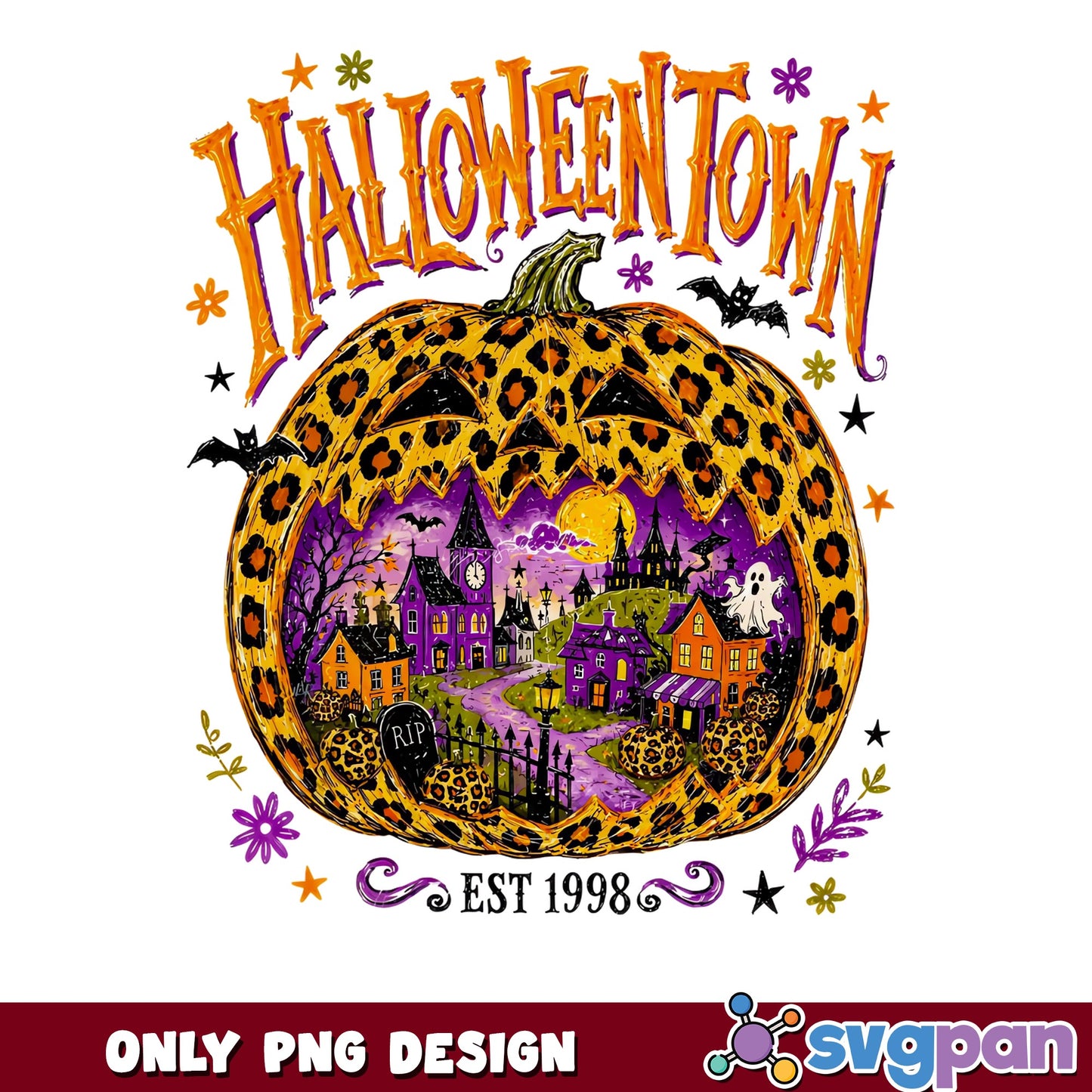 Halloweentown Est 1998 PNG, Leopard Pumpkin PNG, Halloween PNG