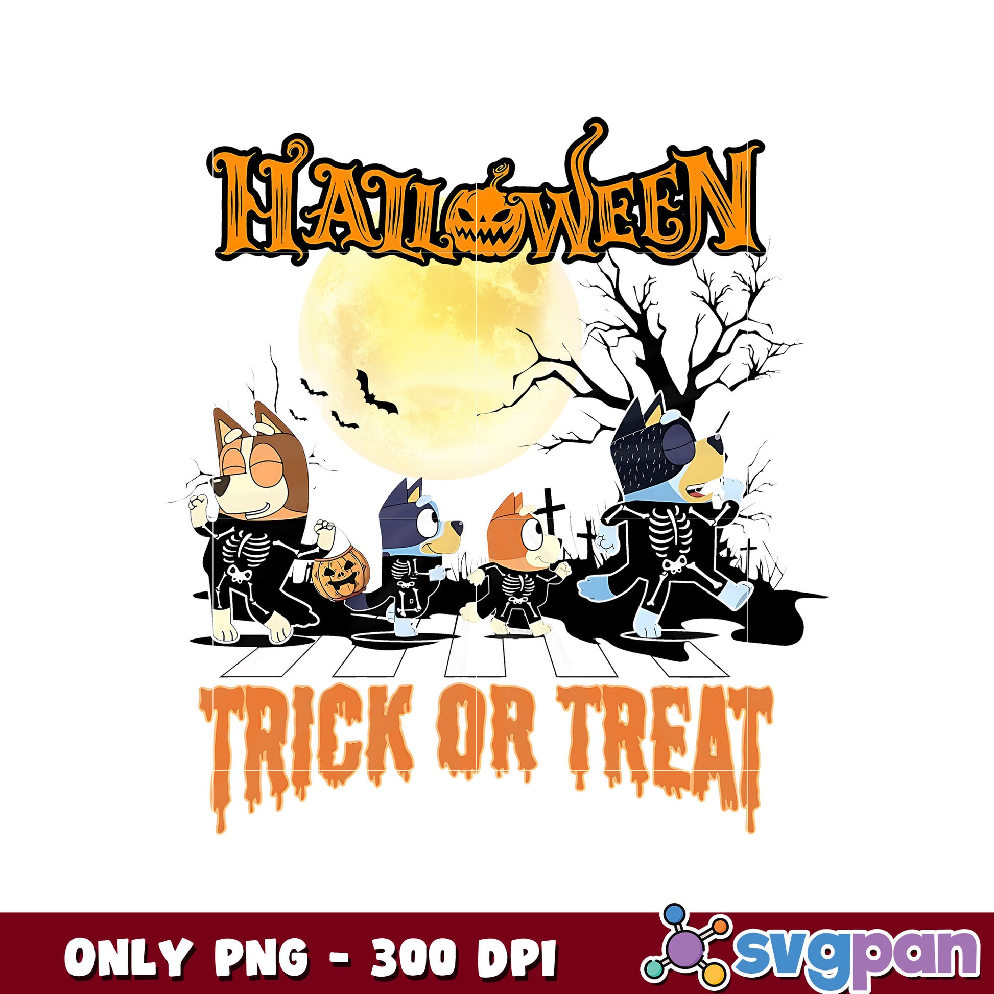 Halloween trick or treat bluey png, bluey and friends png