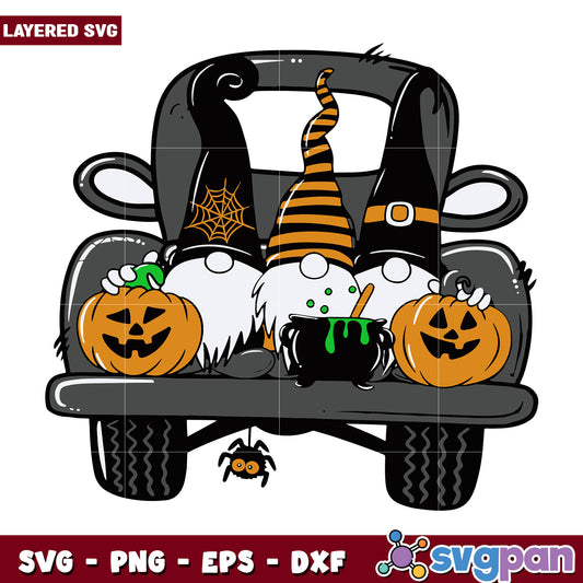Halloween truck gnomies svg, halloween fall svg, spooky characters svg