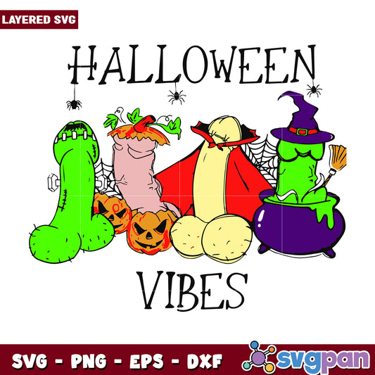 Halloween vibes svg, halloween fall svg, spooky characters svg