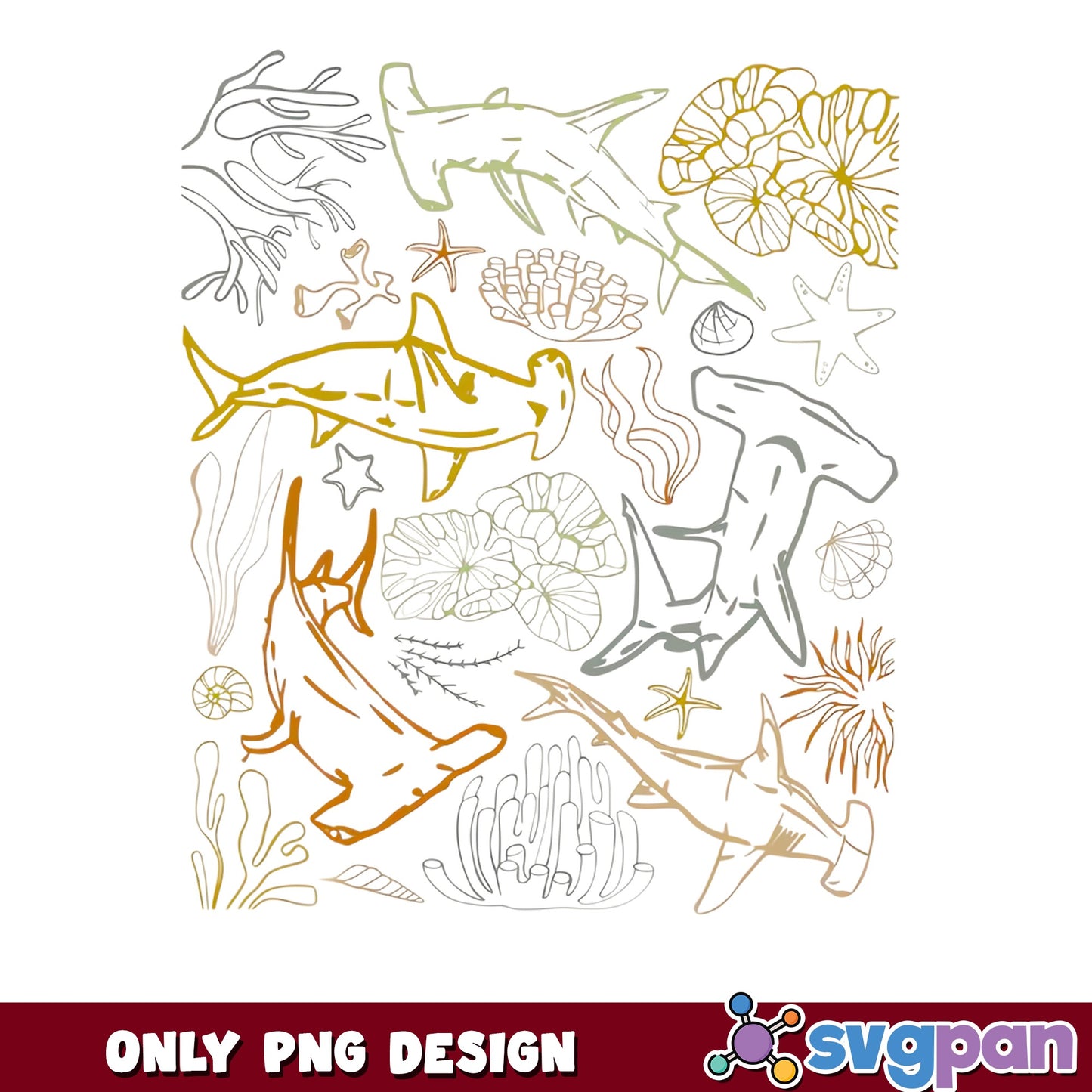 Hammerhead Shark PNG Bundle, Ocean Sea Life PNG, Coral Reef PNG