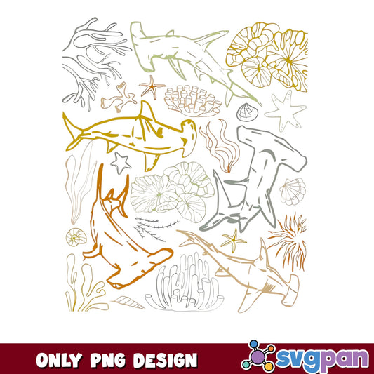 Hammerhead Shark PNG Bundle, Ocean Sea Life PNG, Coral Reef PNG