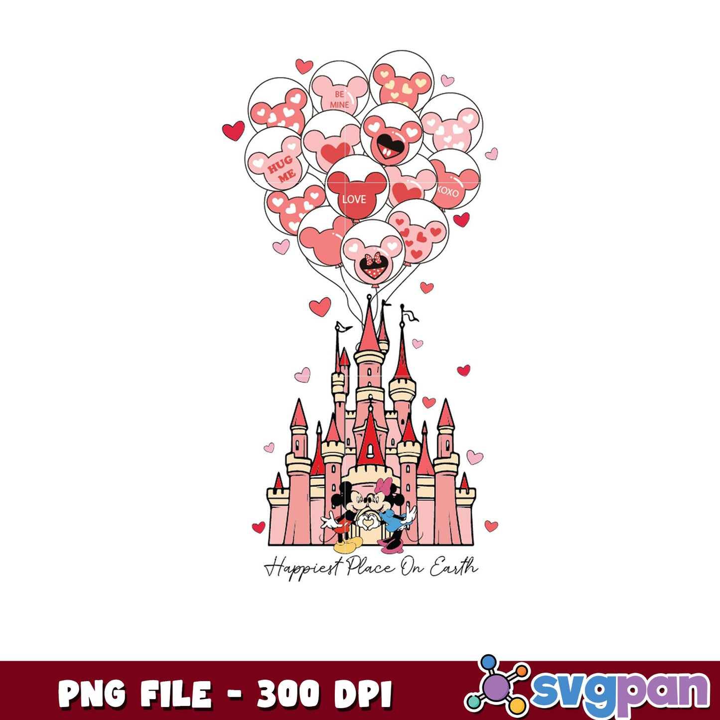Happiest Place on Earth with Love Balloons, Cute PNG Design