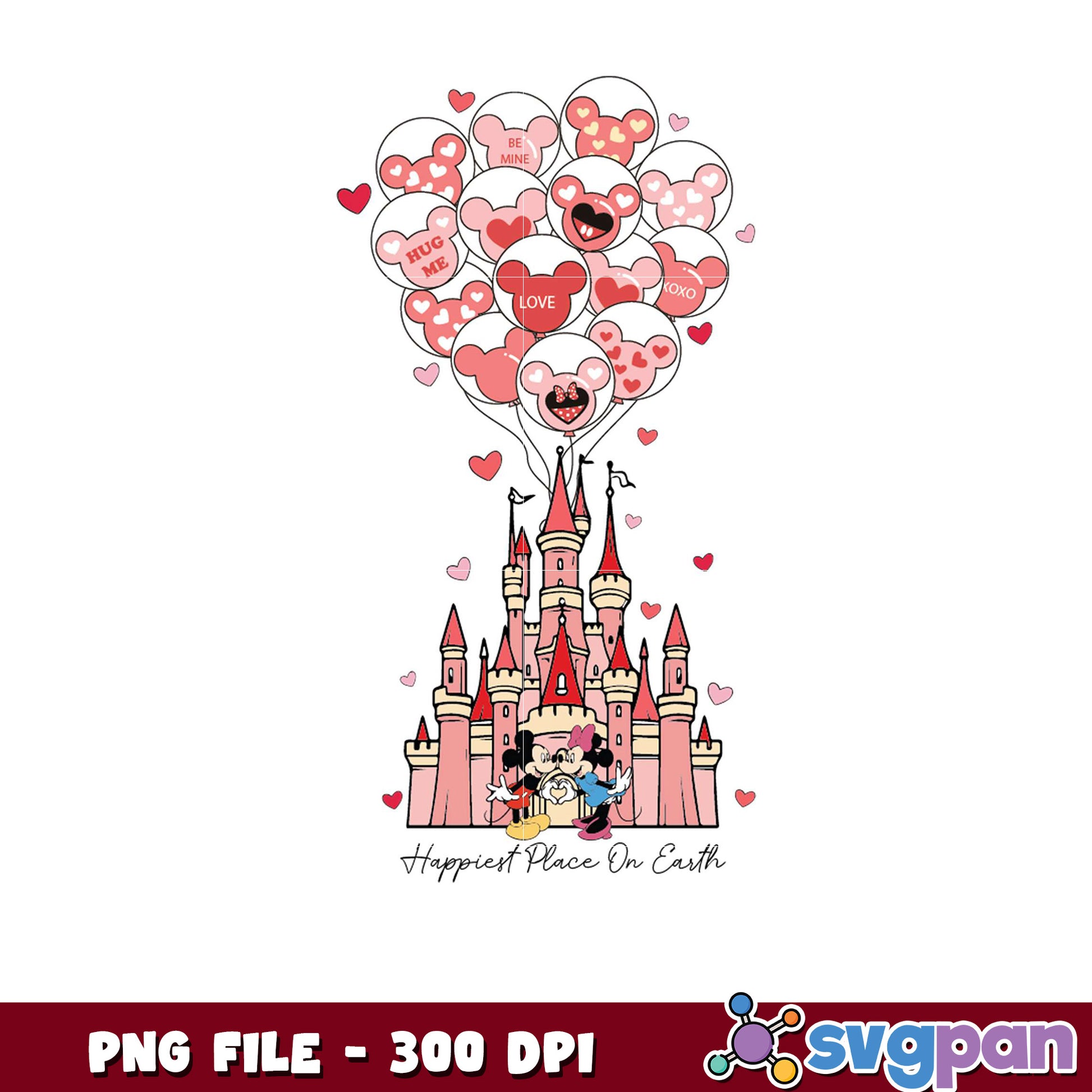 Happiest Place on Earth with Love Balloons, Cute PNG Design