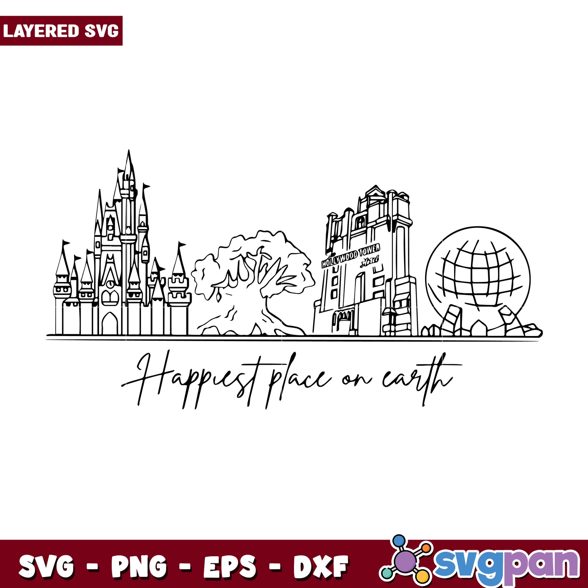 Happiest place on earth disneyland svg, disneyland parks​ svg, disney princess svg