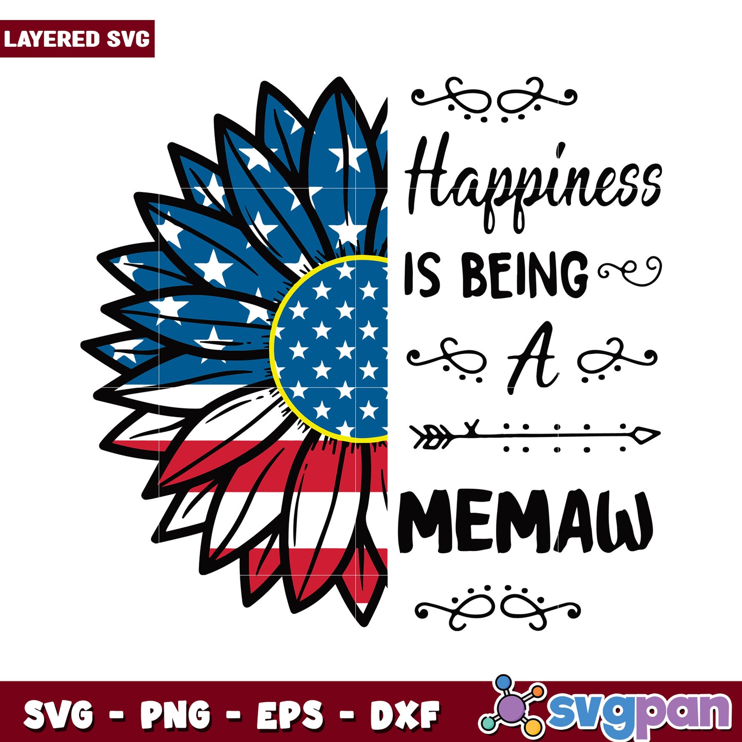 Happiness is Being a Memaw SVG Design, Colorful Flower Pattern