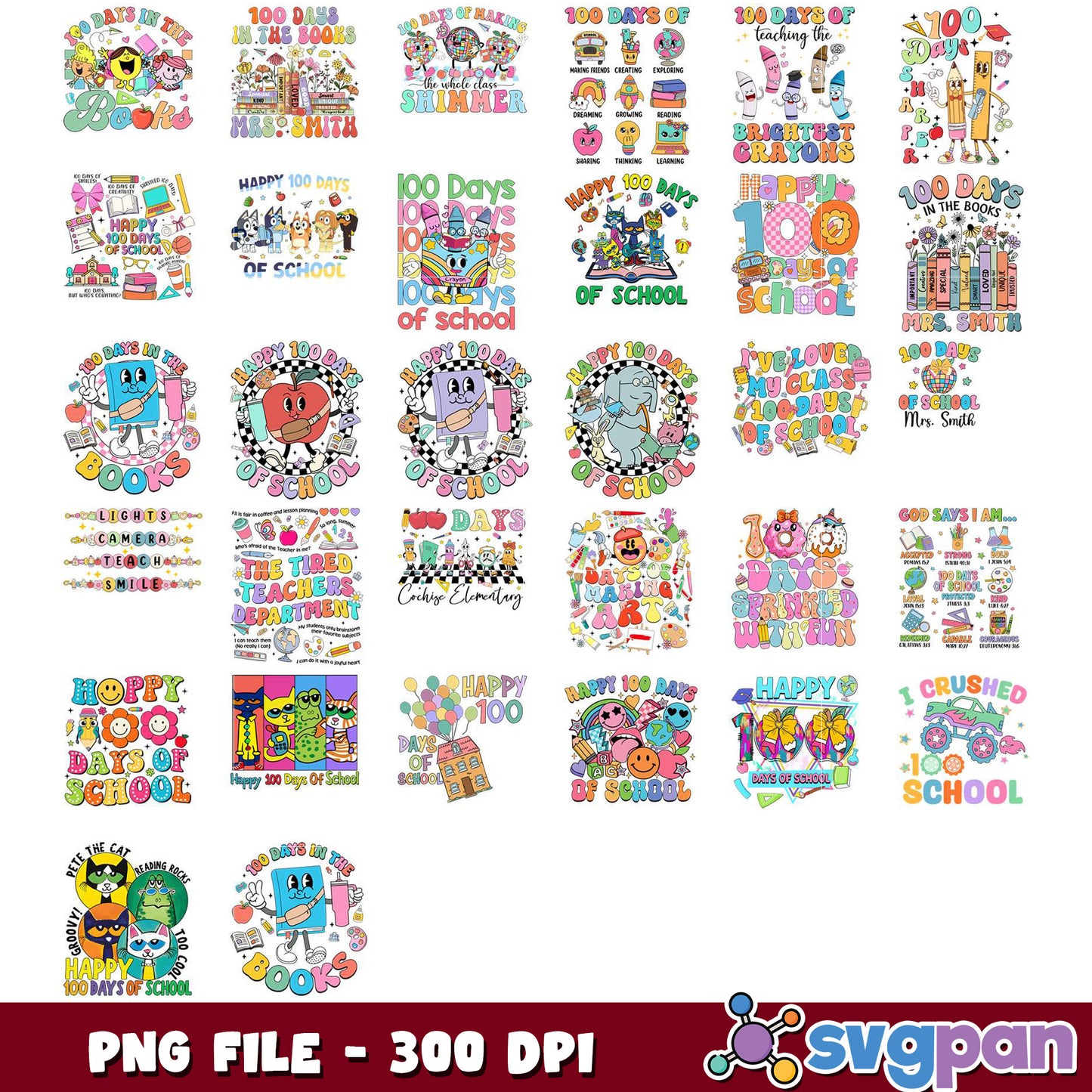 Happy 100 Days of School Bundle PNG Designs