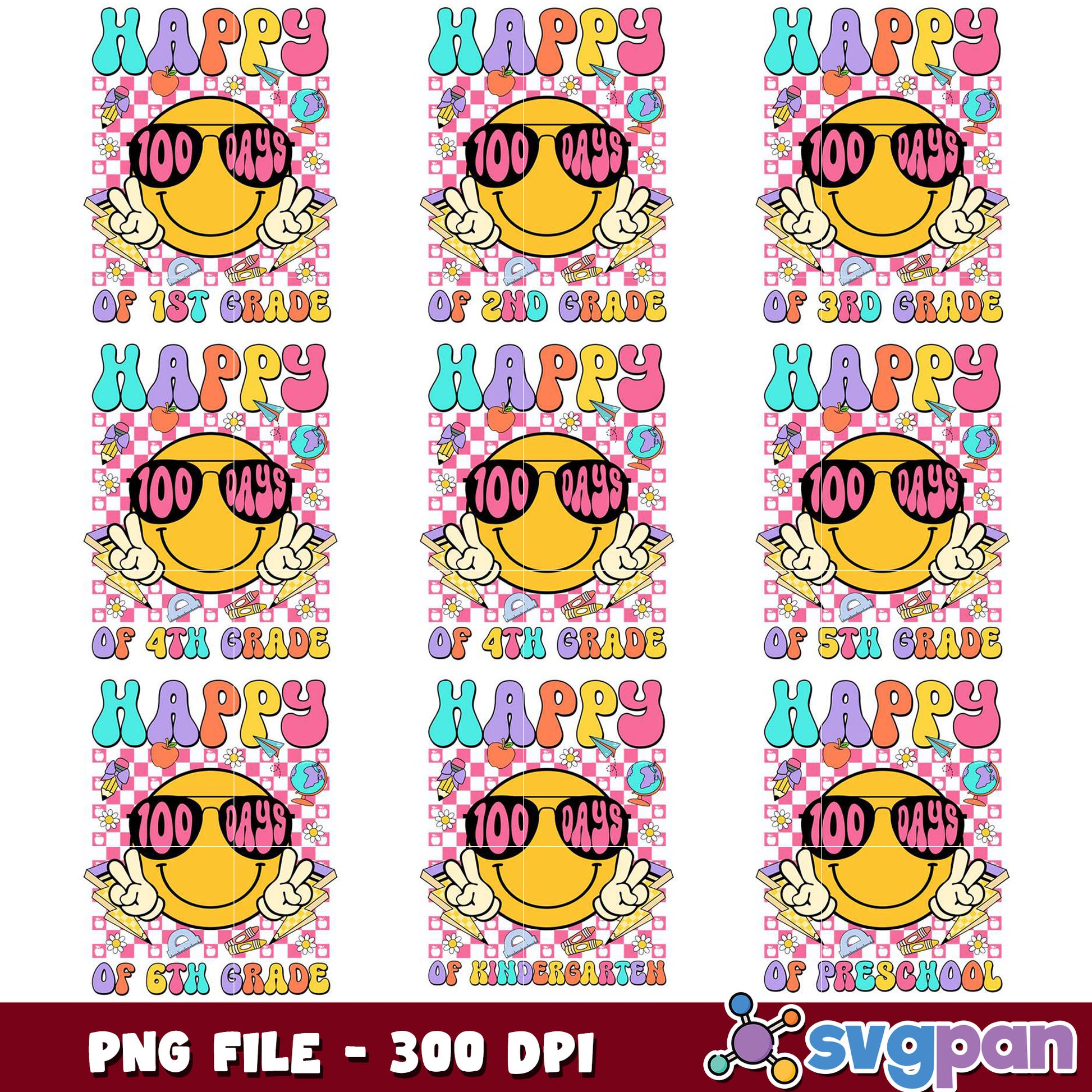 Happy 100 Days of School PNG Bundle