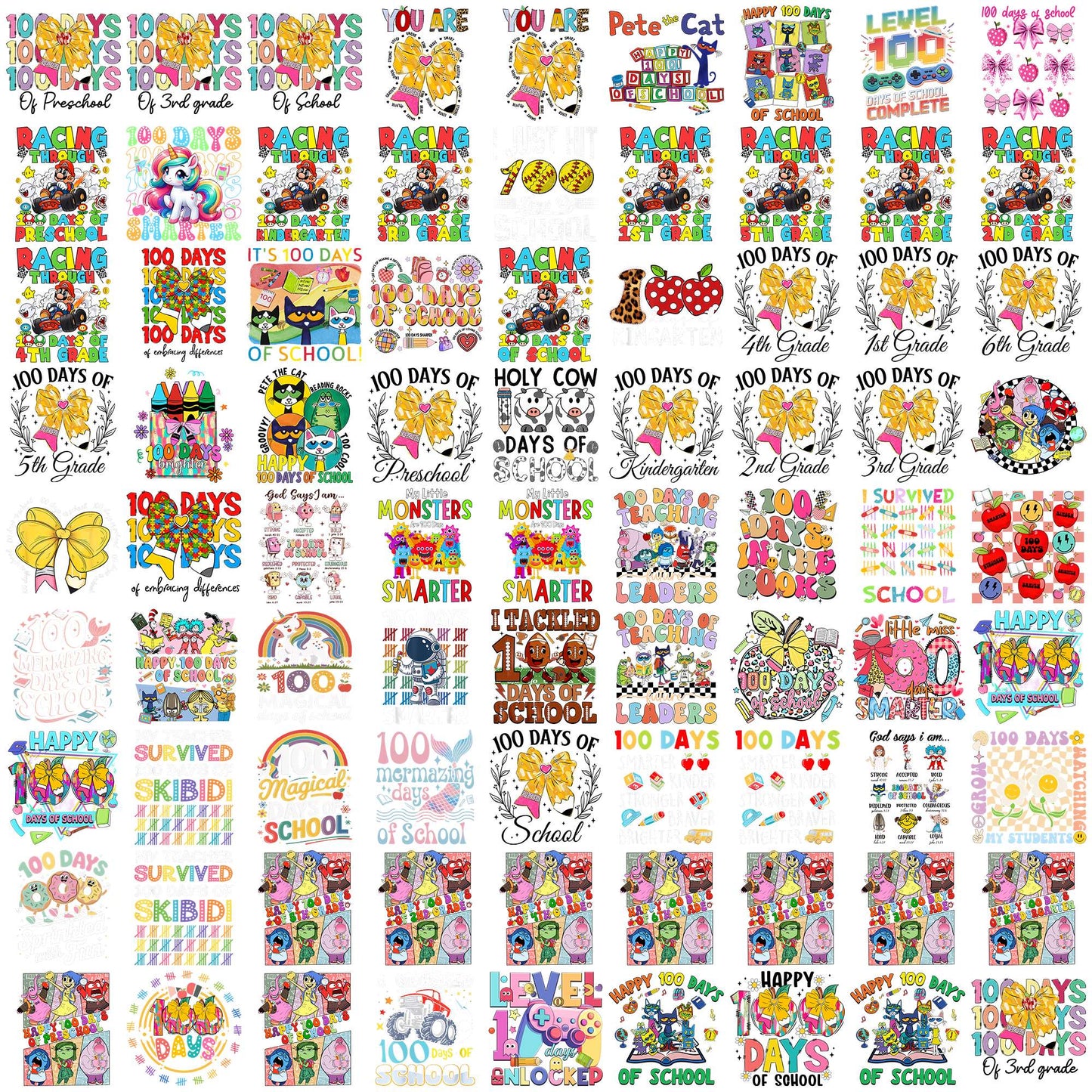 Happy 100 day of school png bundle, 100 days of school png, school days png