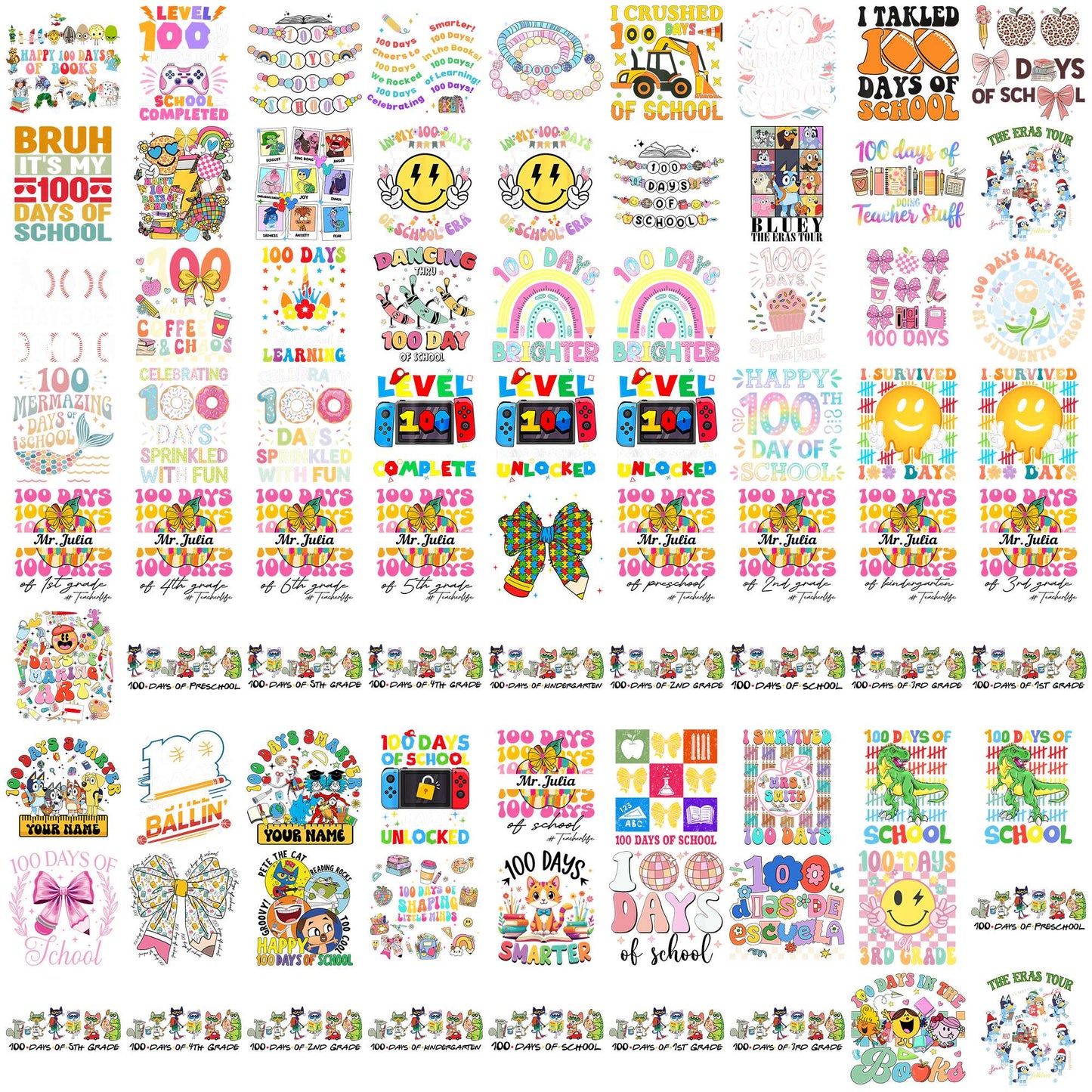 Happy 100 day of school png bundle, 100 days of school png, school days png