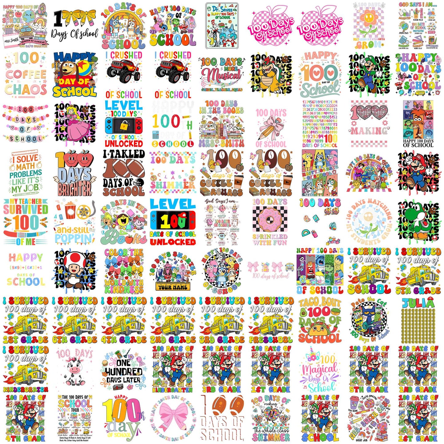 Happy 100 day of school png bundle, 100 days of school png, school days png