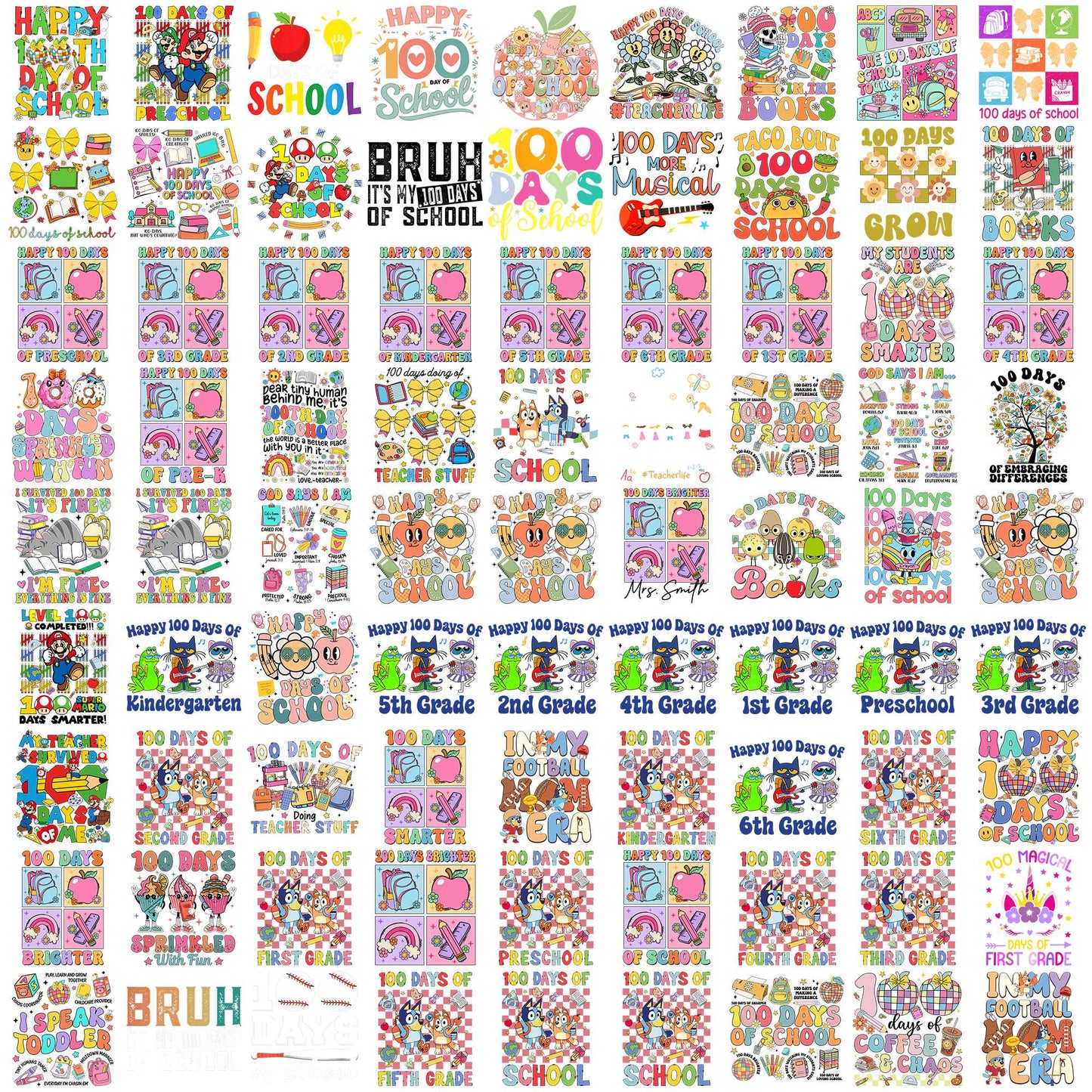 Happy 100 day of school png bundle, 100 days of school png, school days png