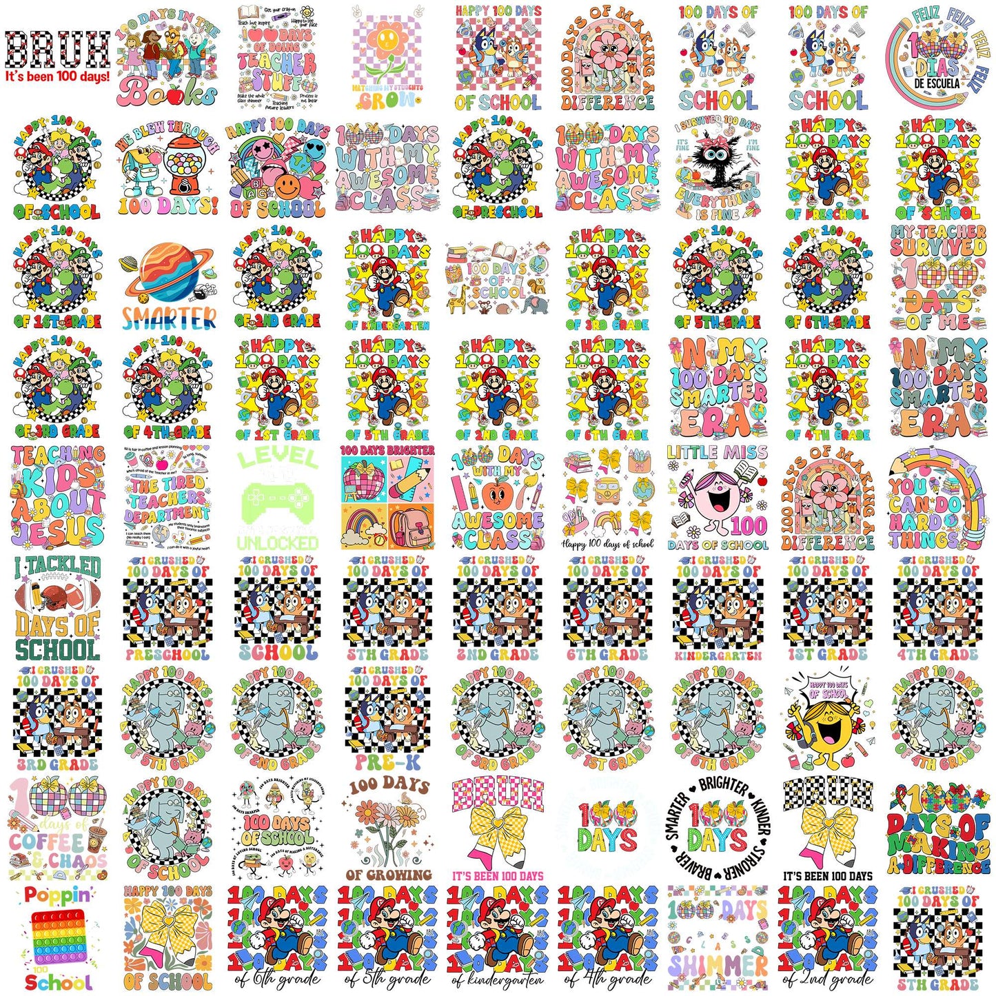 Happy 100 day of school png bundle, 100 days of school png, school days png