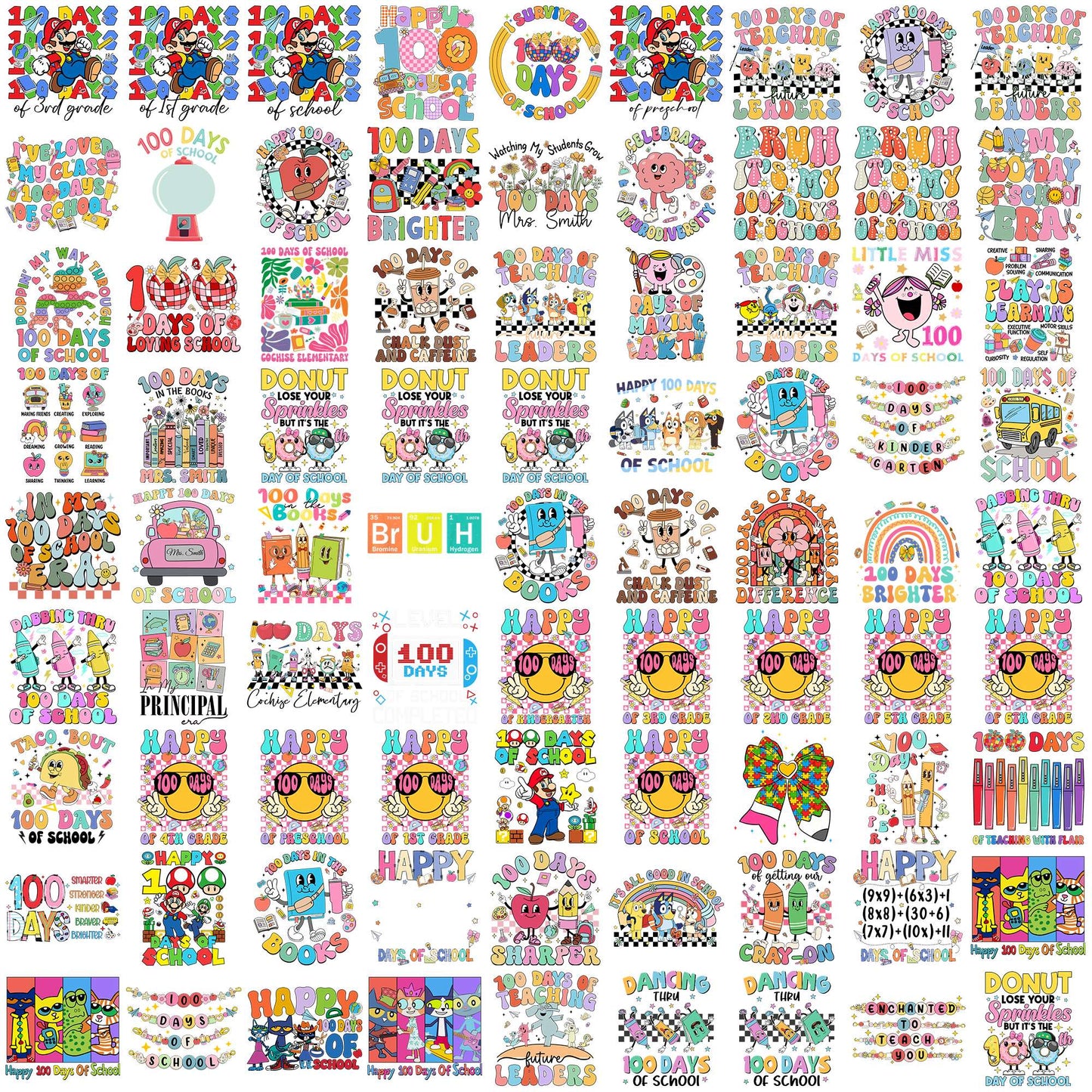 Happy 100 day of school png bundle, 100 days of school png, school days png