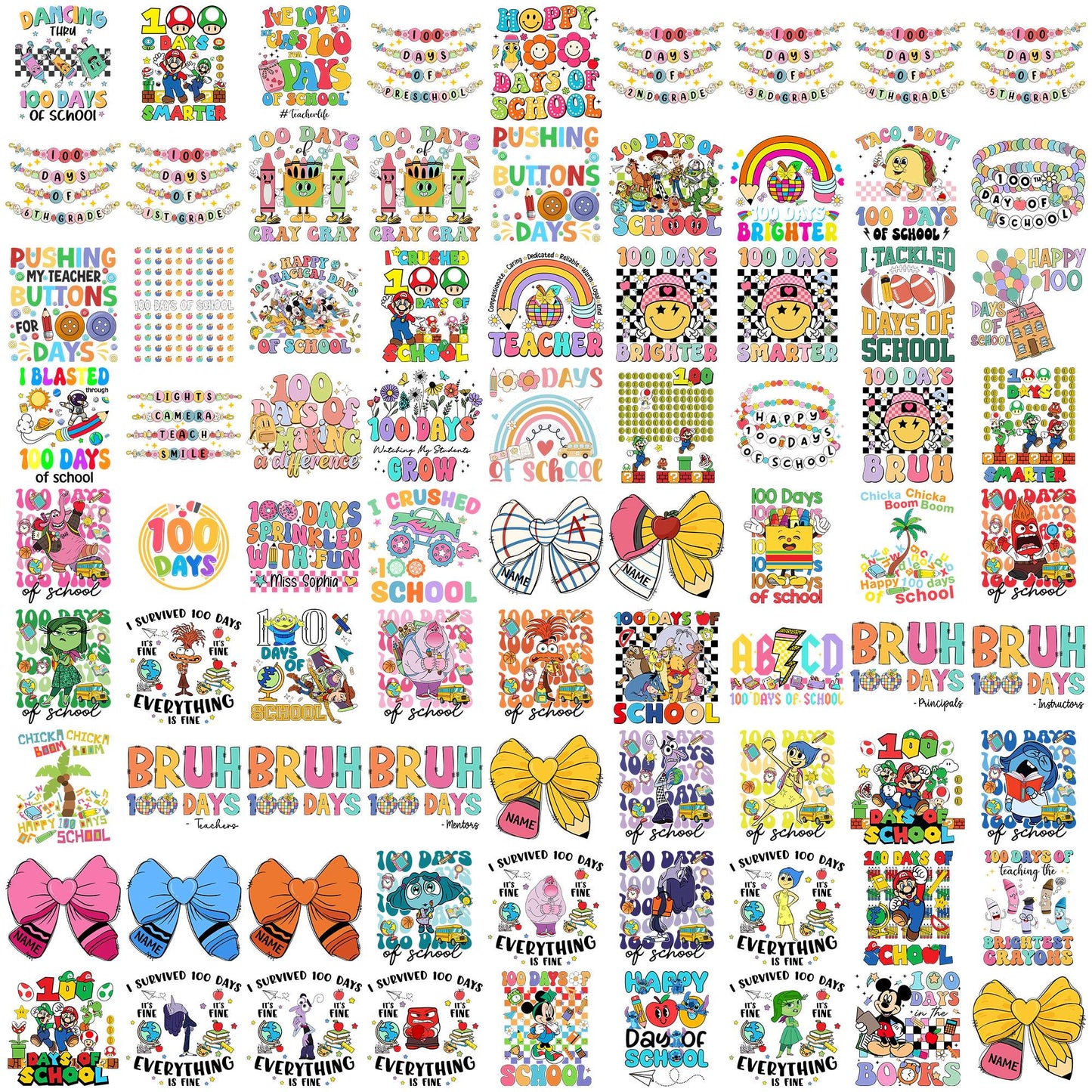 Happy 100 day of school png bundle, 100 days of school png, school days png