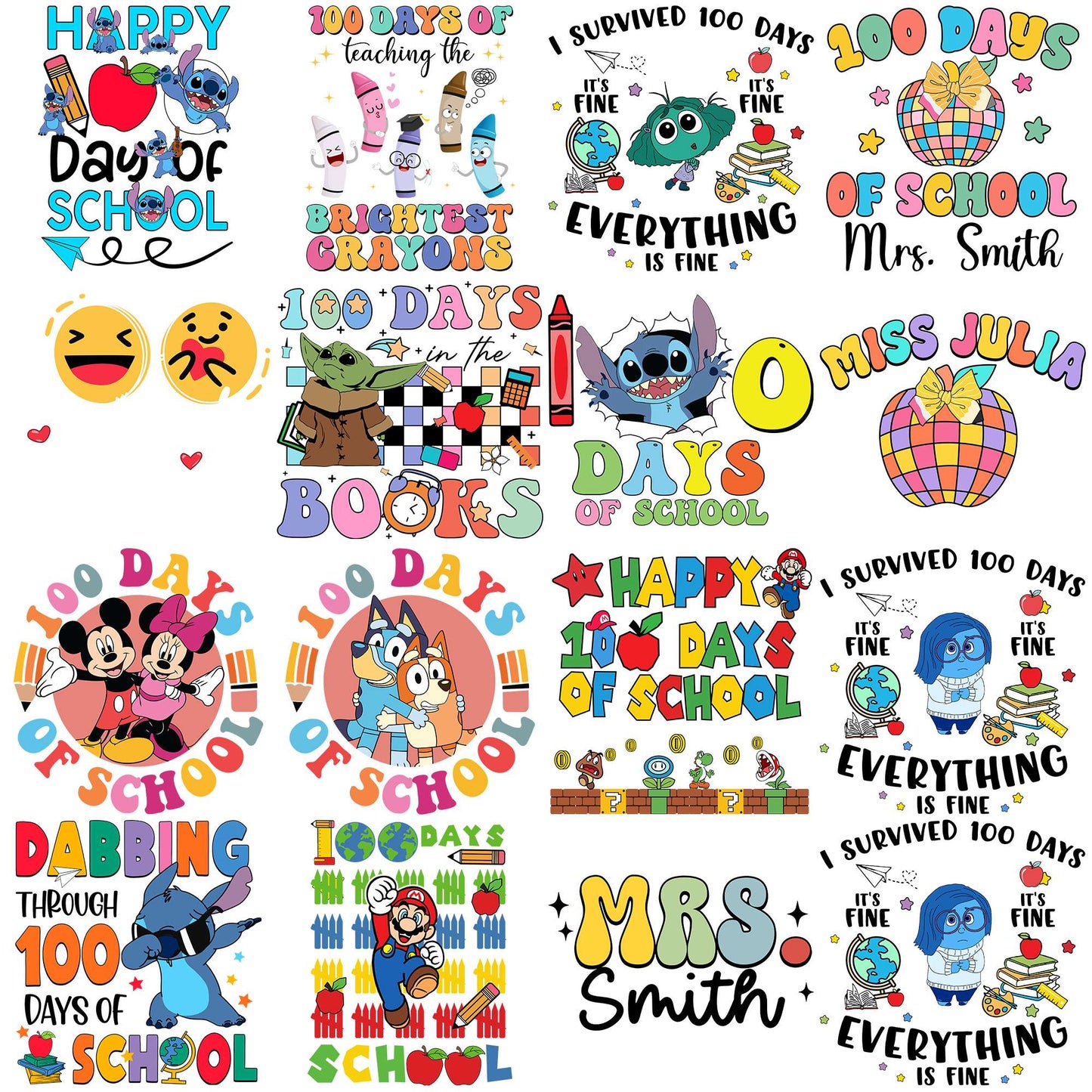 Happy 100 day of school png bundle, 100 days of school png, school days png