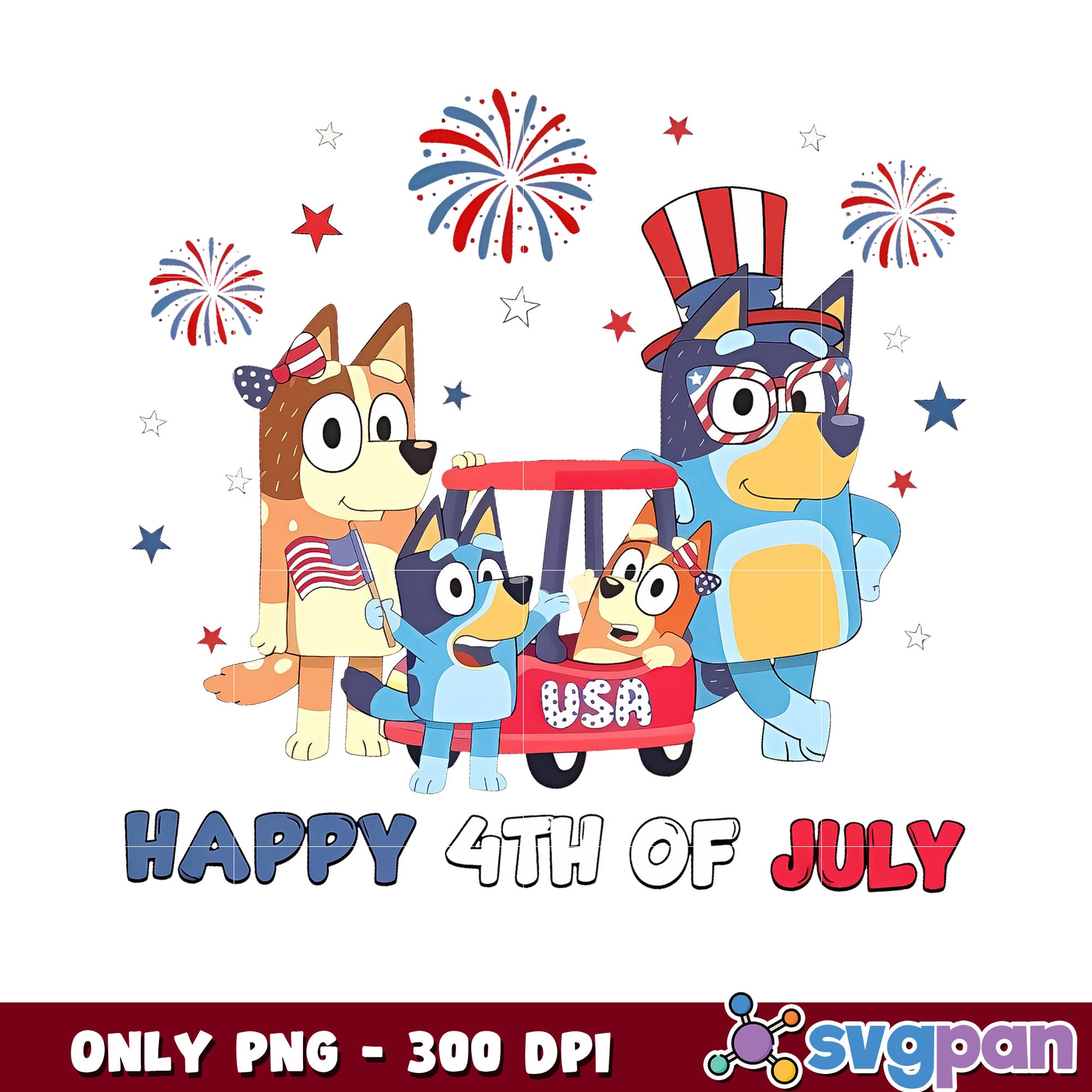 Happy 4th of july bluey cartoon png, bluey family png, bluey png