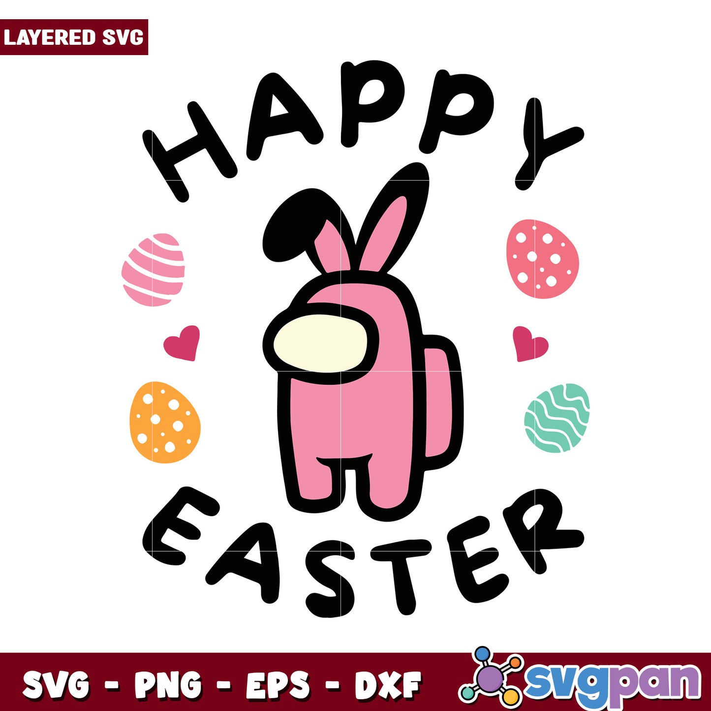 Happy Easter Bunny Design for Kids, Fun SVG Graphic File Download