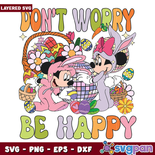 Happy Easter Design with Colorful Disney Characters SVG