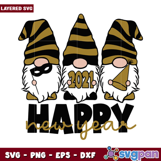 Happy New Year Gnome 2021 SVG, perfect for festive designs and crafts