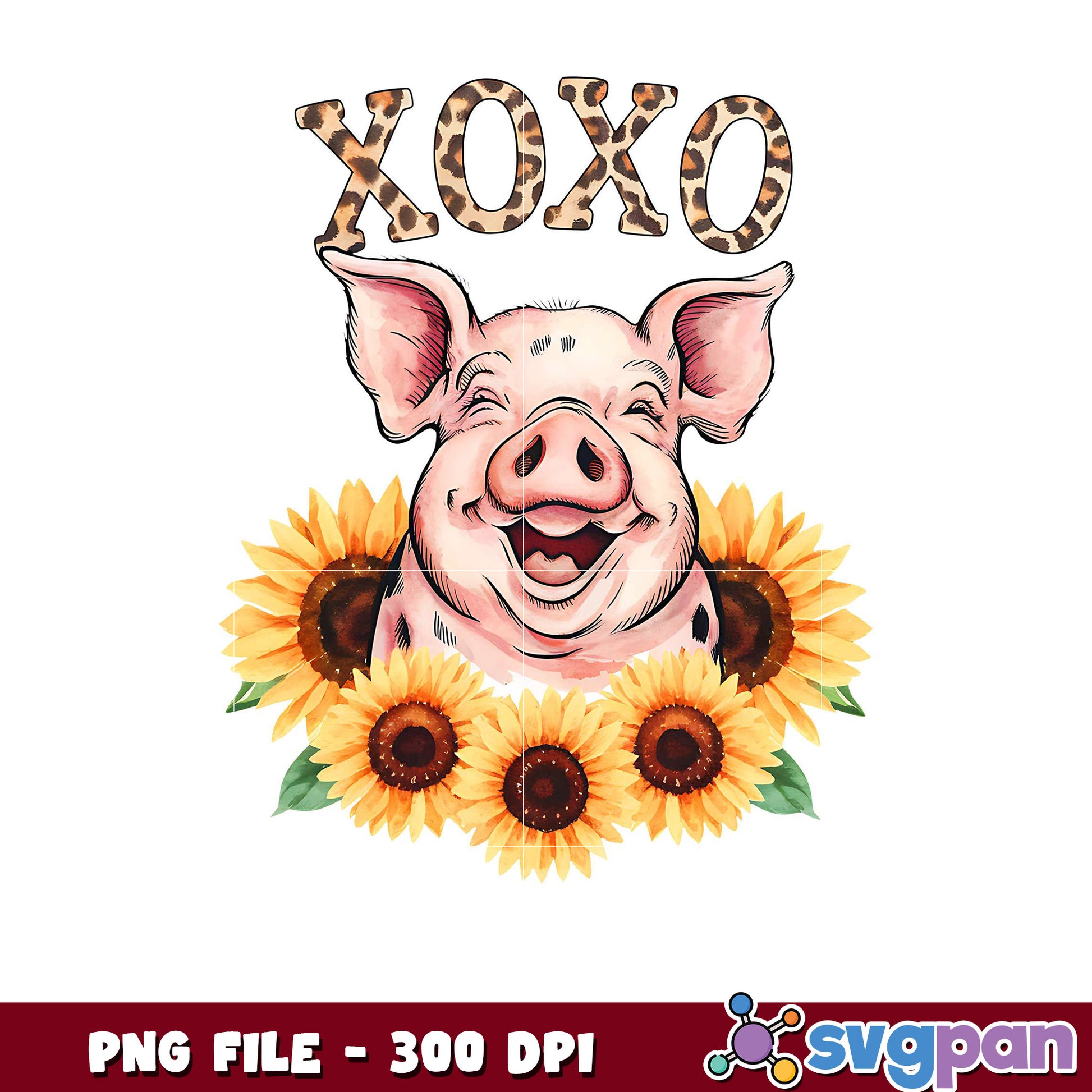 Happy Pig with Sunflowers and XOXO Quote PNG Design, Ideal for Crafts and Projects