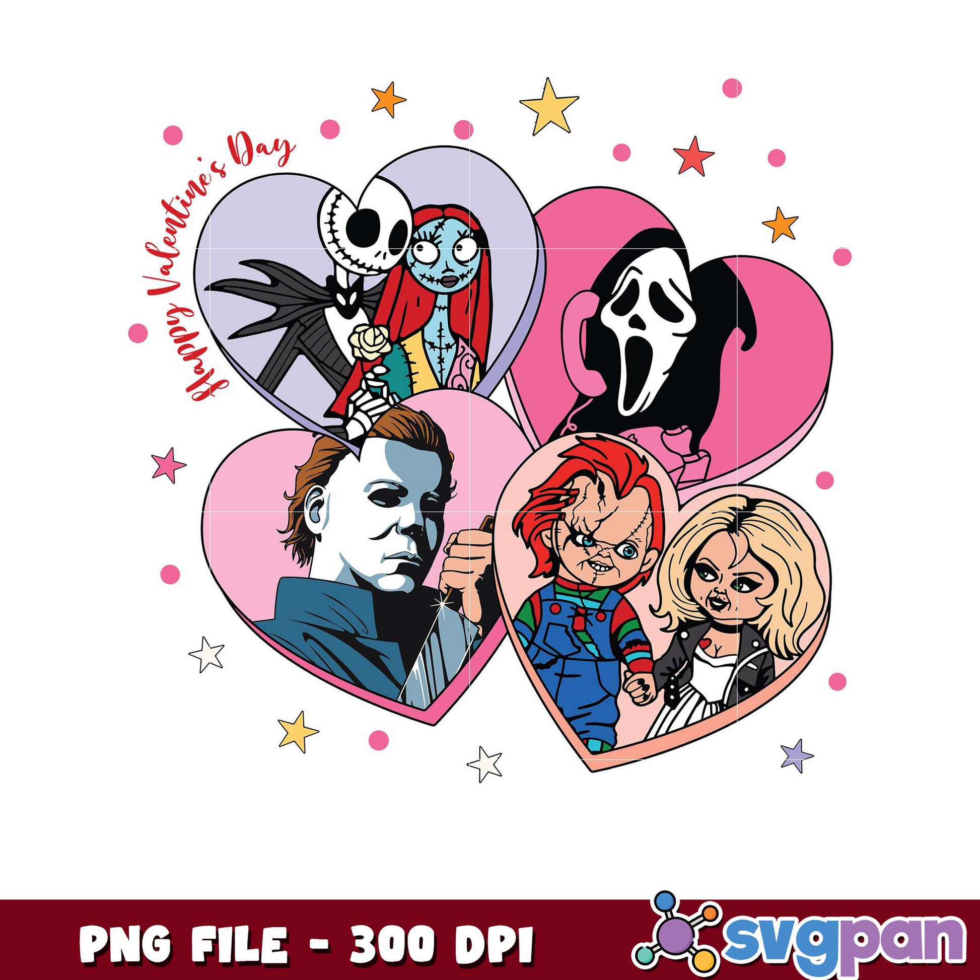 Happy Valentine Day Horror Characters PNG Art, Cute Designs