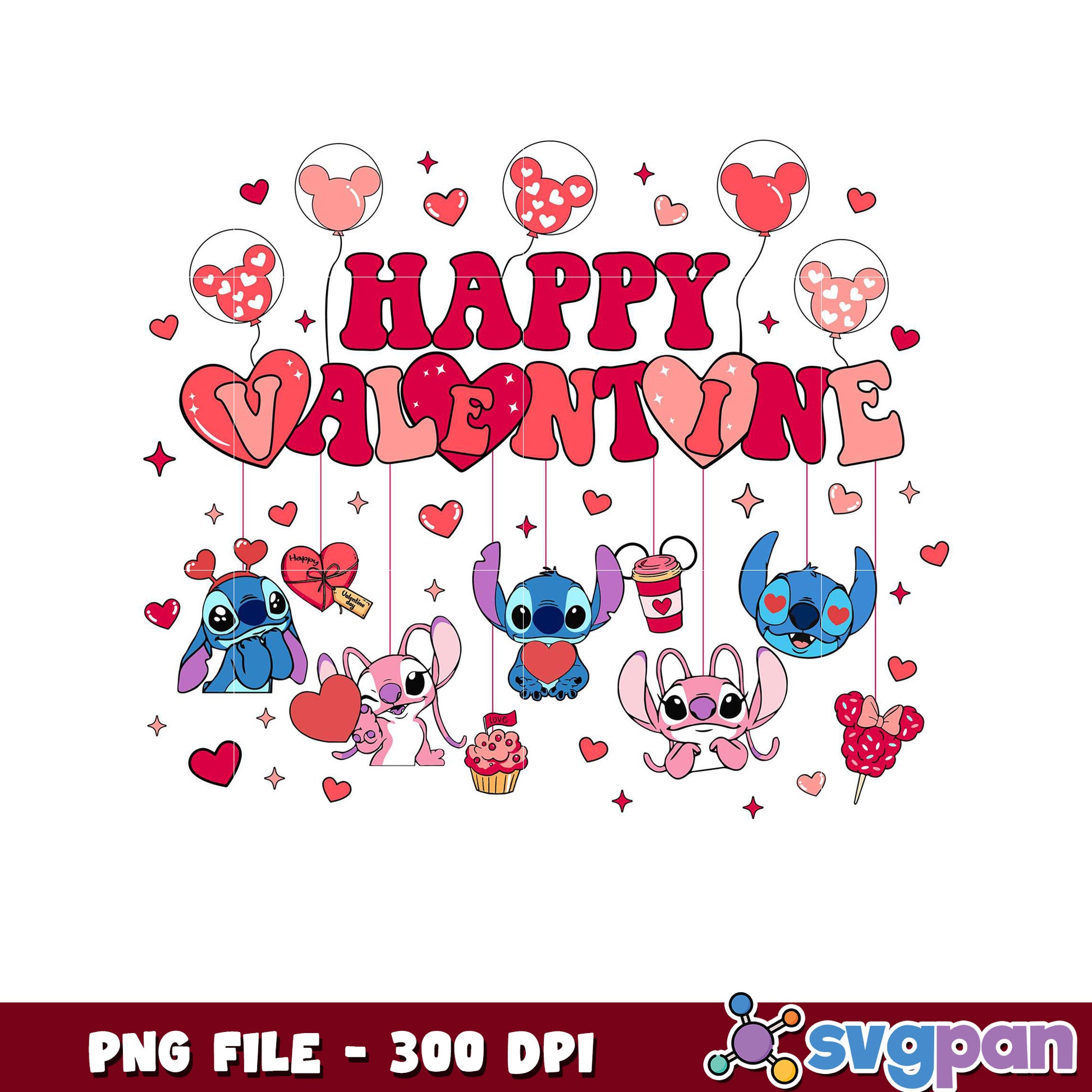 Happy Valentine design with cute characters, PNG file 300 DPI