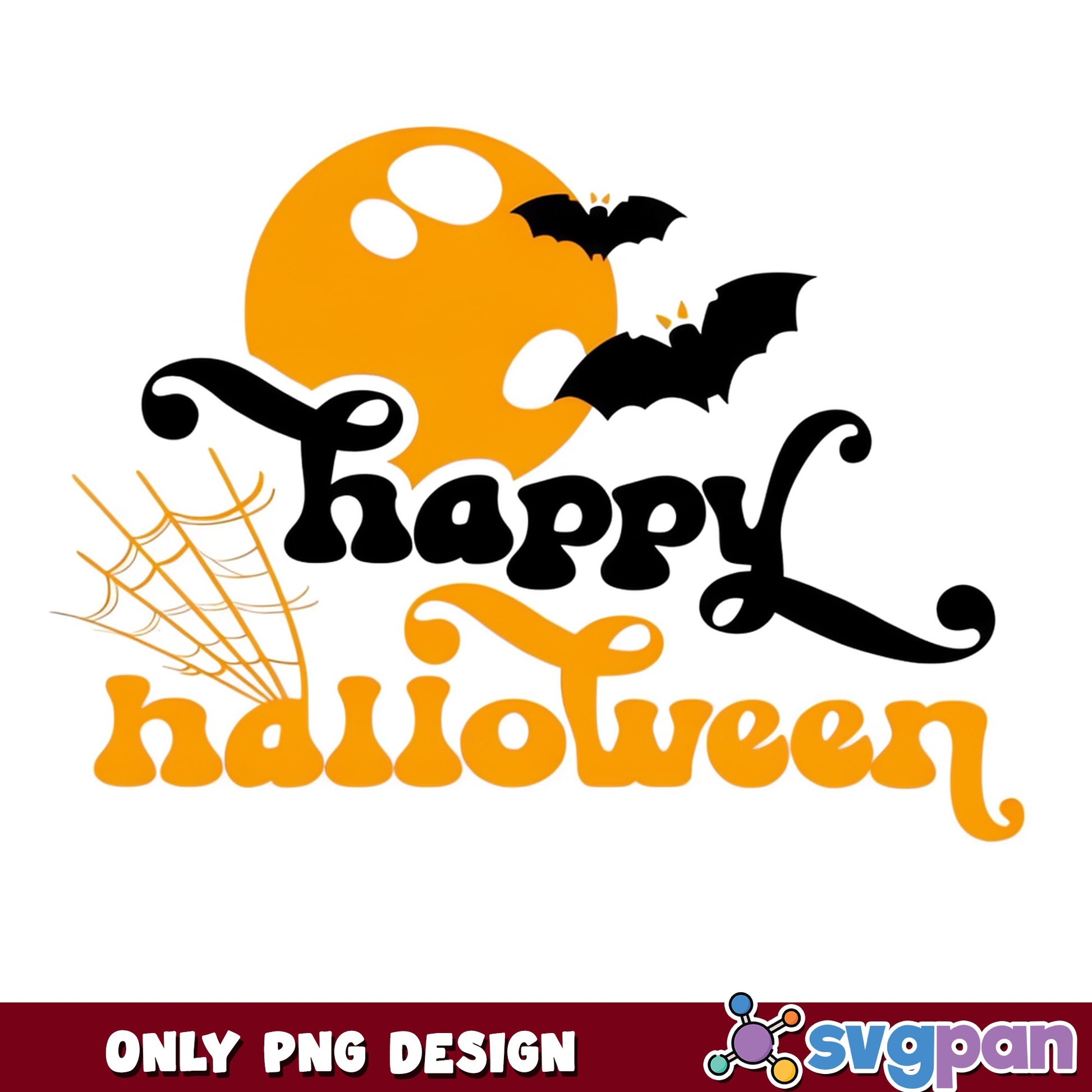 Happy Halloween PNG, Retro Halloween Bat Moon Design, Halloween PNG