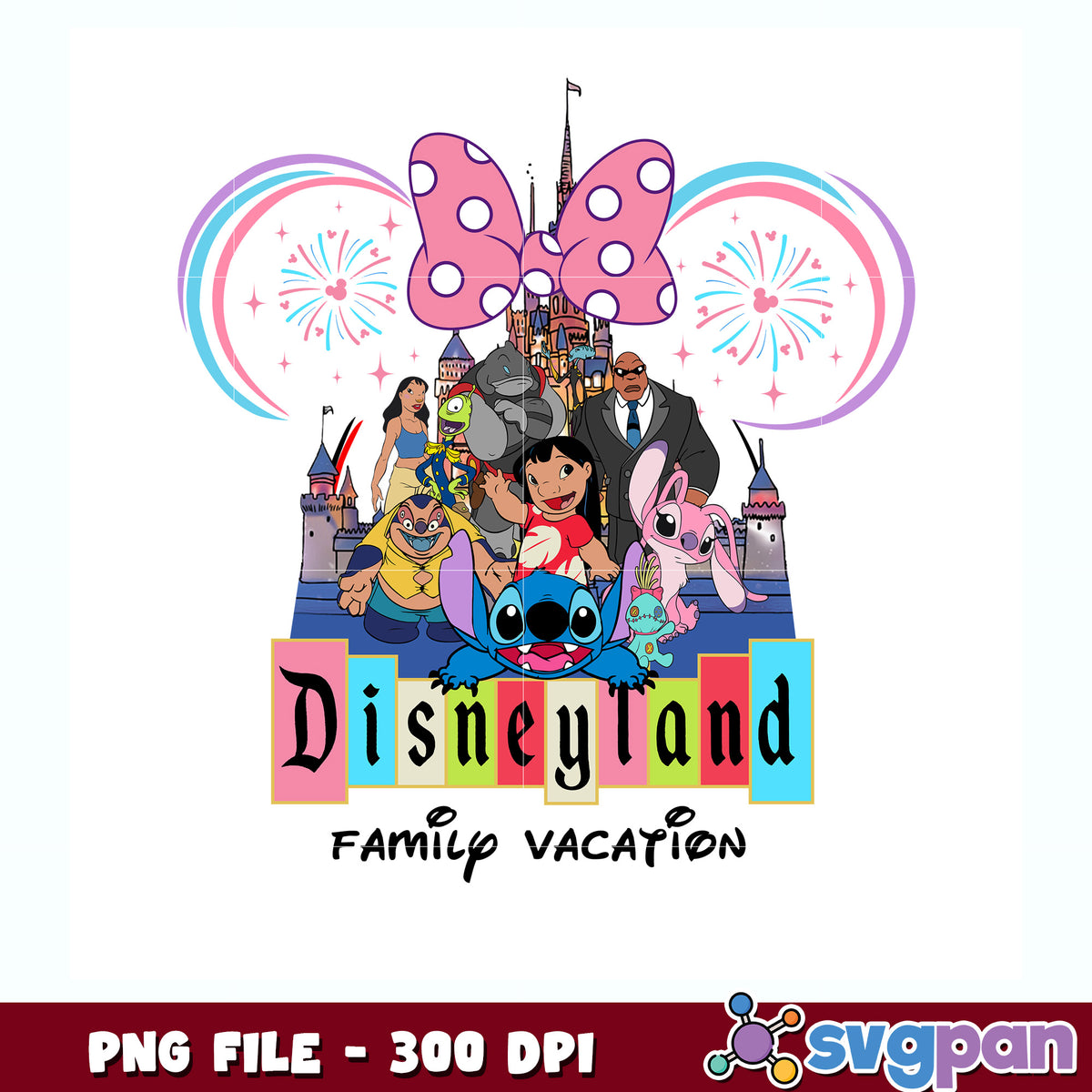 Happy birthday disney land with pink bowtie png, lilo and stitch the movie png