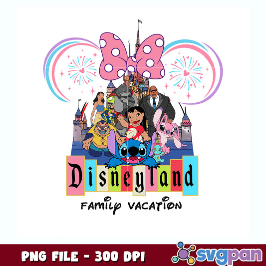 Happy birthday disney land with pink bowtie png, lilo and stitch the movie png
