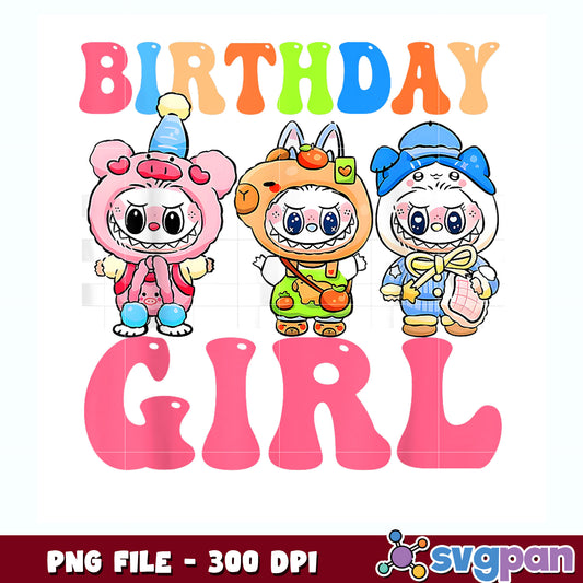 Happy birthday shirt girls kids teens labubu bday decortion png,  cute labubu png