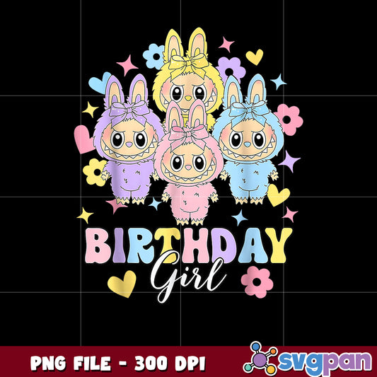 Happy birthday shirt girls kids teens labubu bday decortion png, cute labubu png