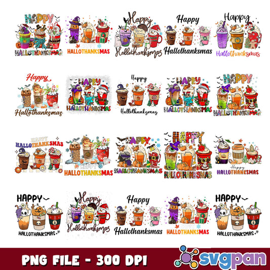 Happy hallothanksmas drink png bundle