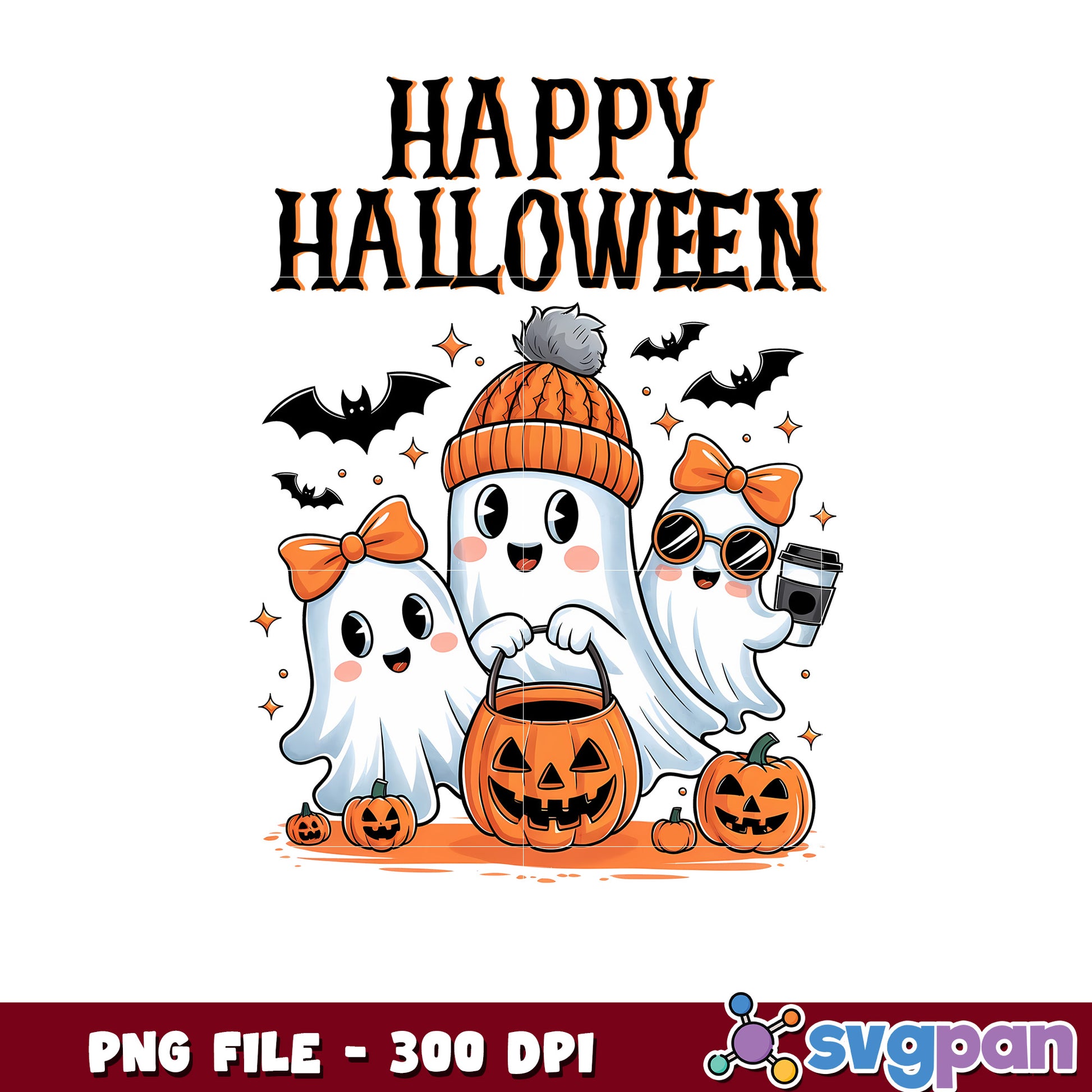Happy halloween cute ghost png, halloween candy png, halloween quotes png